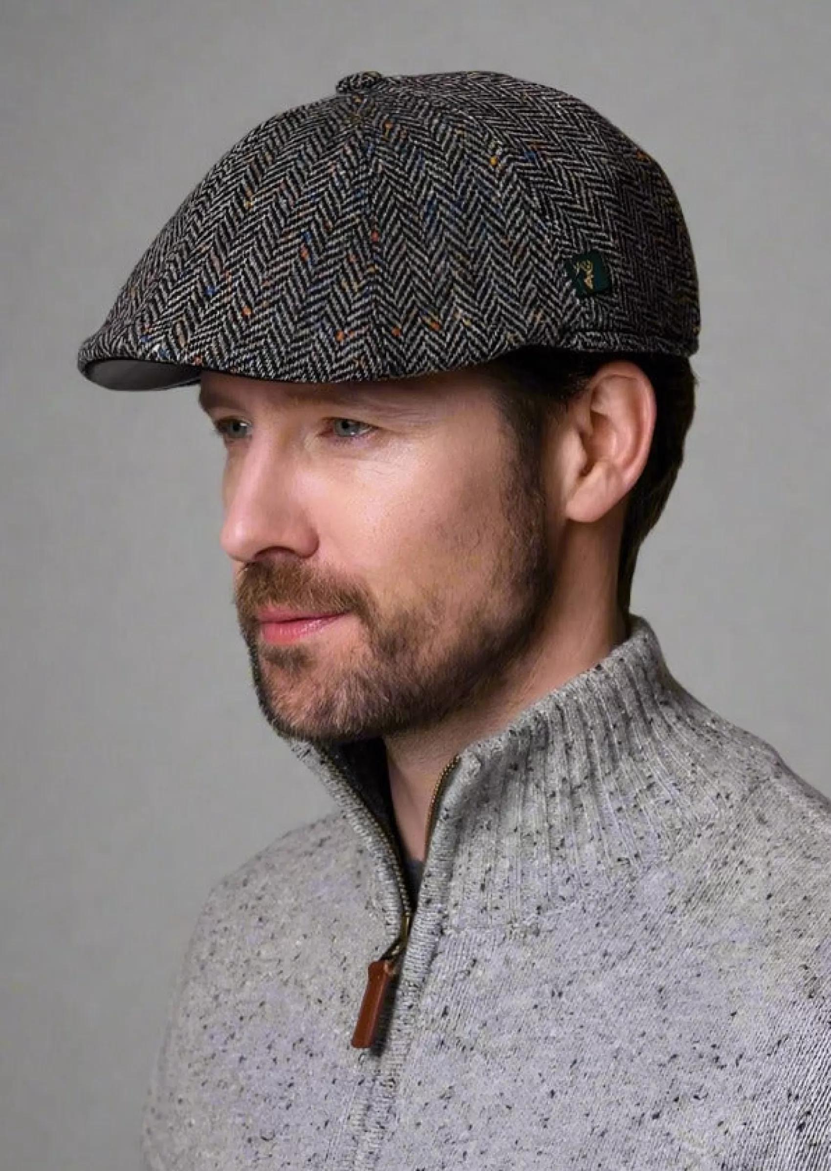 Traditional Hats^Mucros Weavers Killarney Pub Cap | Grey Herringbone