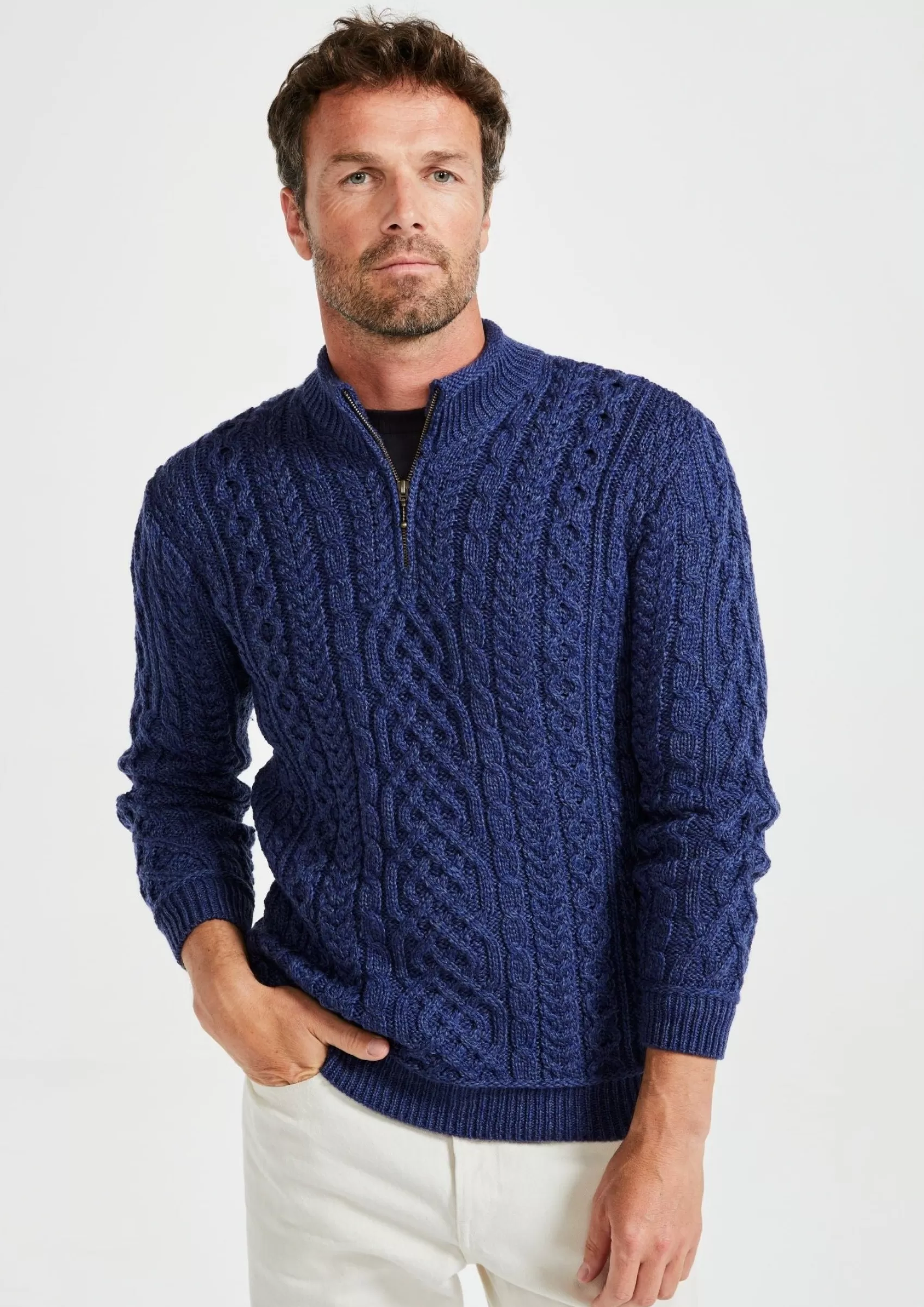 Aran Sweaters^Aran Woollen Mills Lackaun Mens Half Aran Troyer Sweater | Clearance