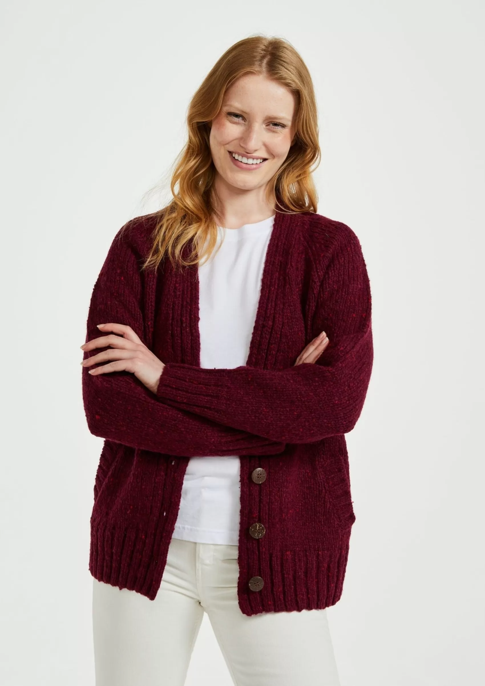 Aran Sweaters | Aran Cardigans^Aran Woollen Mills Ladies' Donegal Cardigan with Side Pockets | Berry