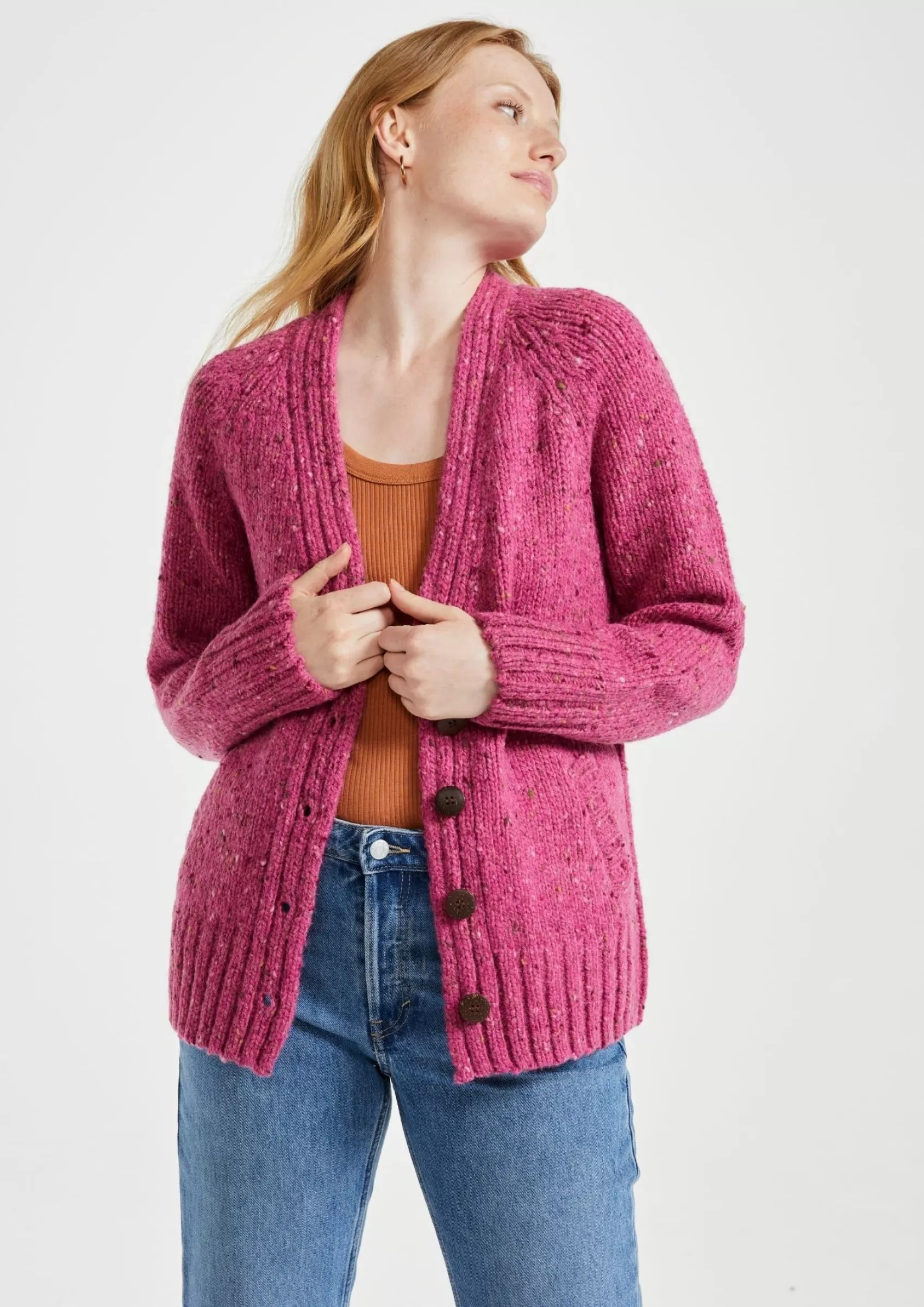 Aran Sweaters | Aran Cardigans^Aran Woollen Mills Ladies' Donegal Cardigan with Side Pockets | Pink