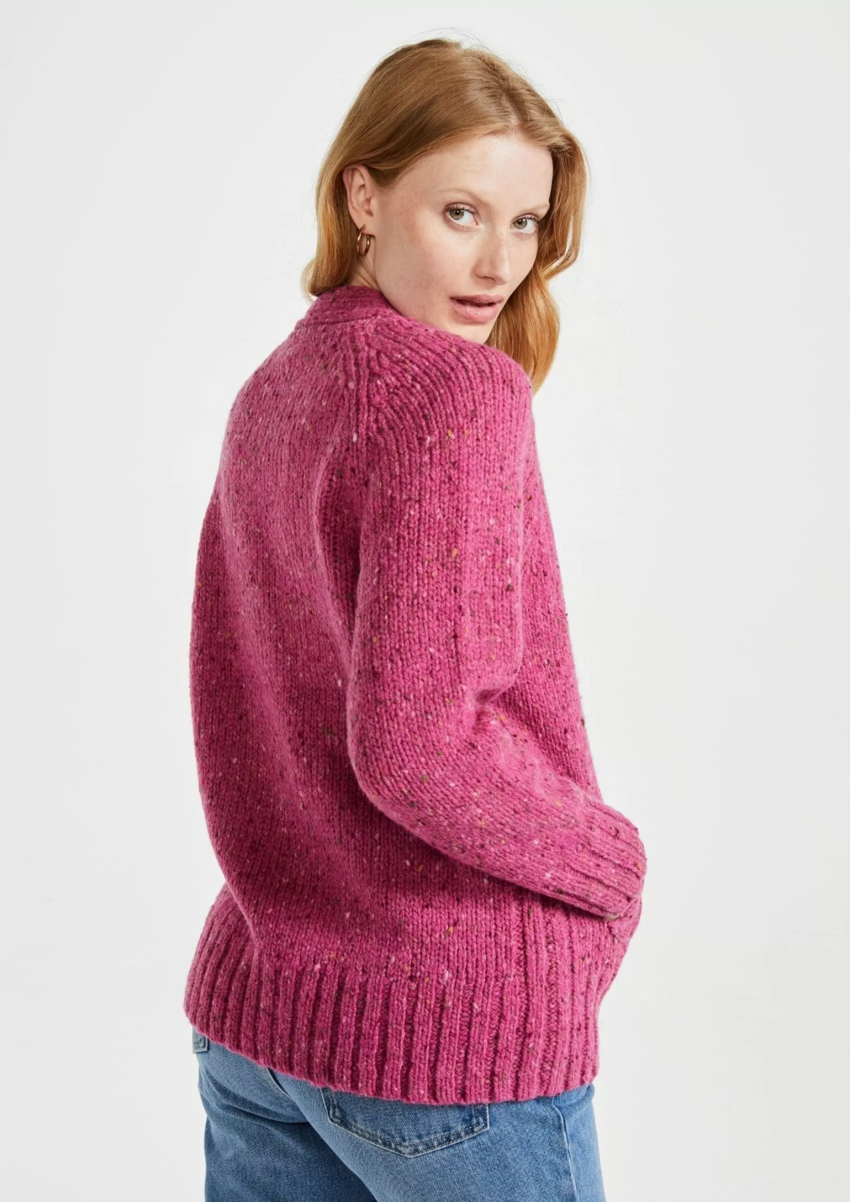 Aran Sweaters | Aran Cardigans^Aran Woollen Mills Ladies' Donegal Cardigan with Side Pockets | Pink