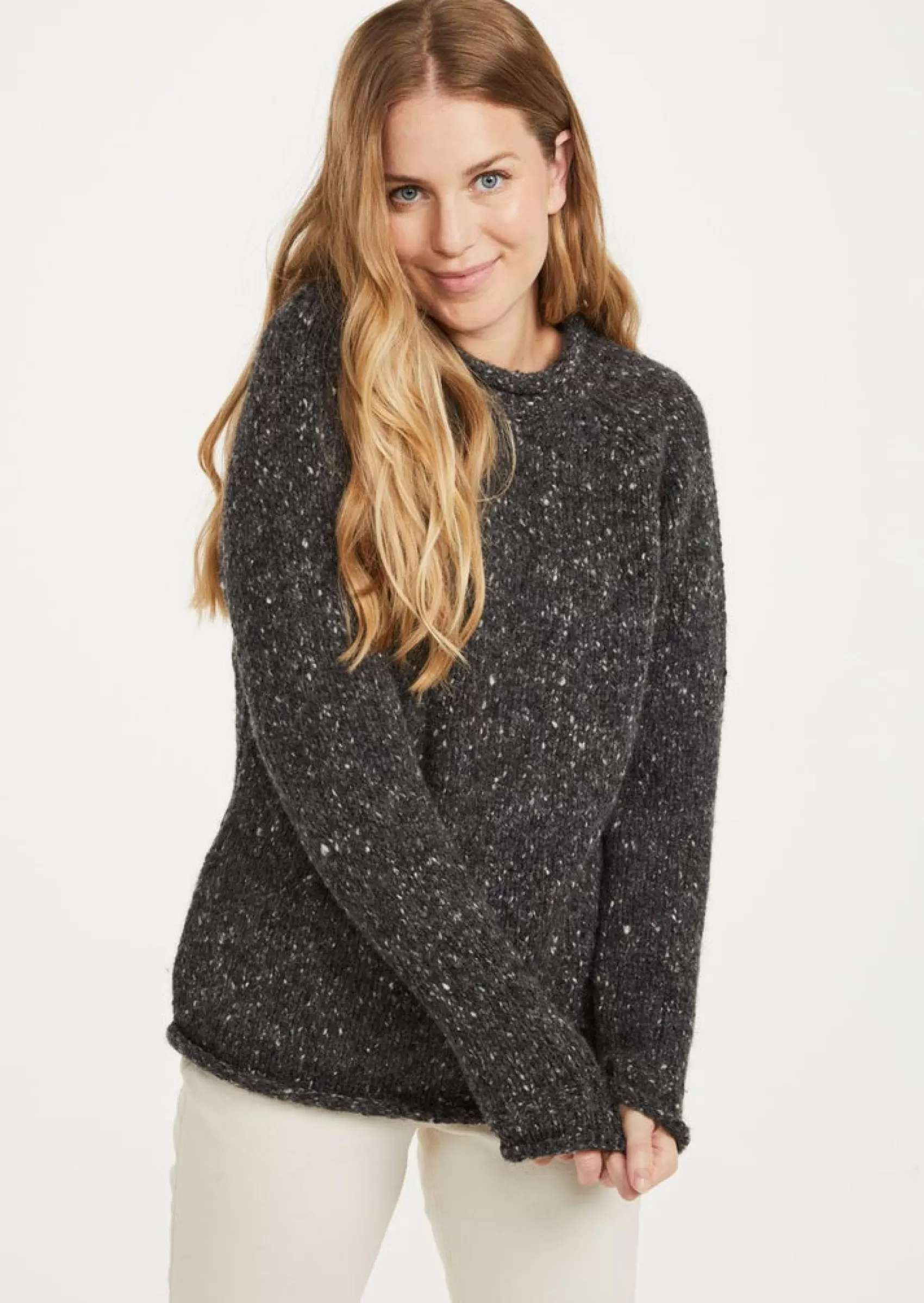 Aran Sweaters^Aran Woollen Mills Ladies Donegal Roll Neck Sweater | Charcoal