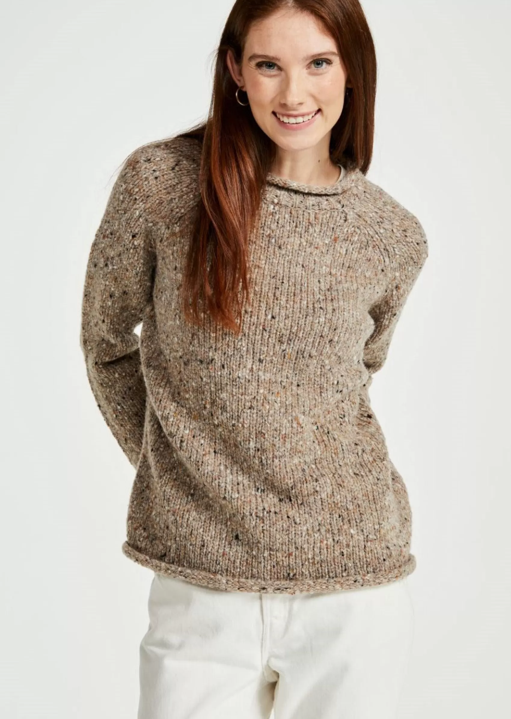 Aran Sweaters^Aran Woollen Mills Ladies Donegal Roll Neck Sweater | Oat