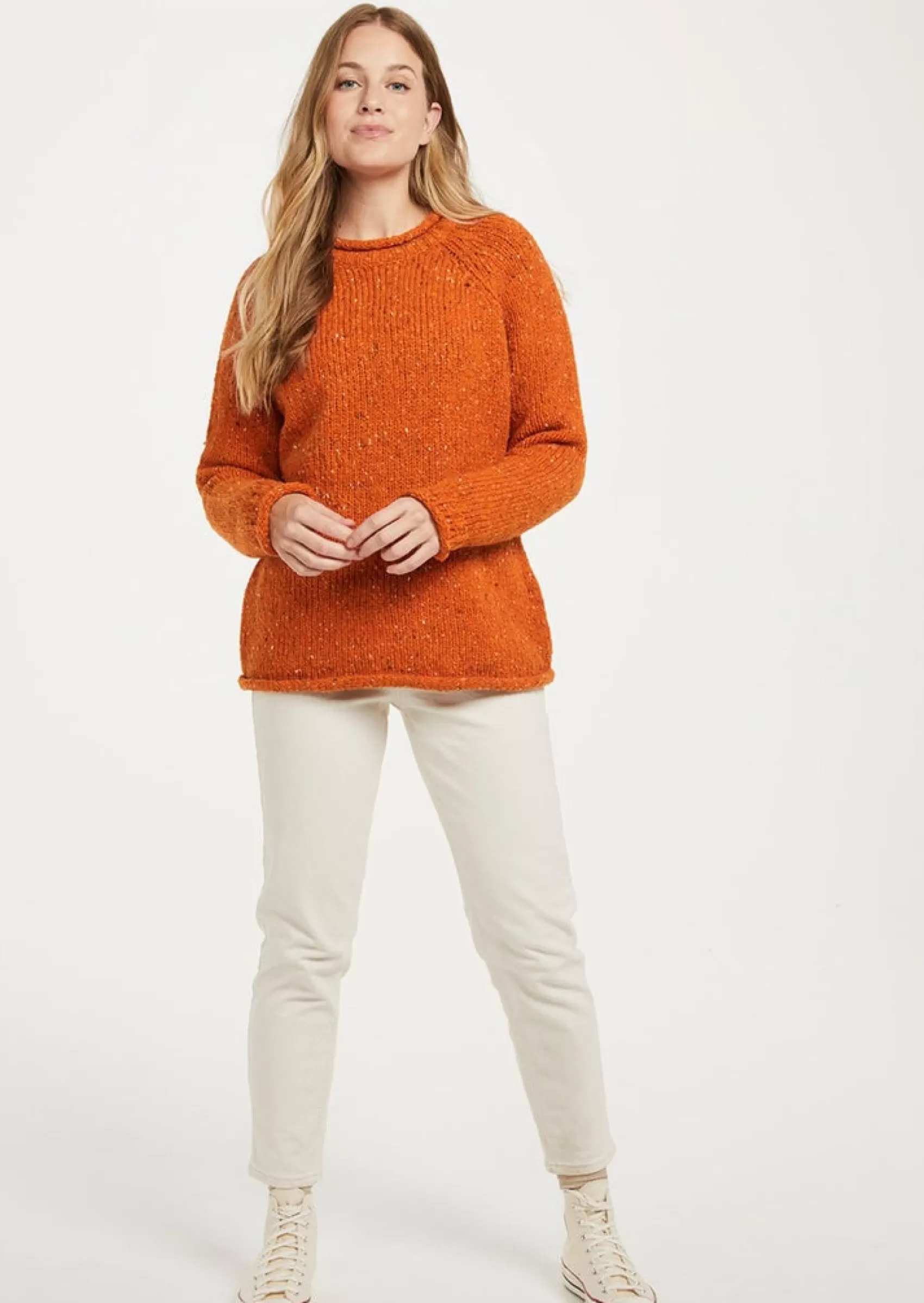 Aran Sweaters^Aran Woollen Mills Ladies Donegal Roll Neck Sweater | Orange