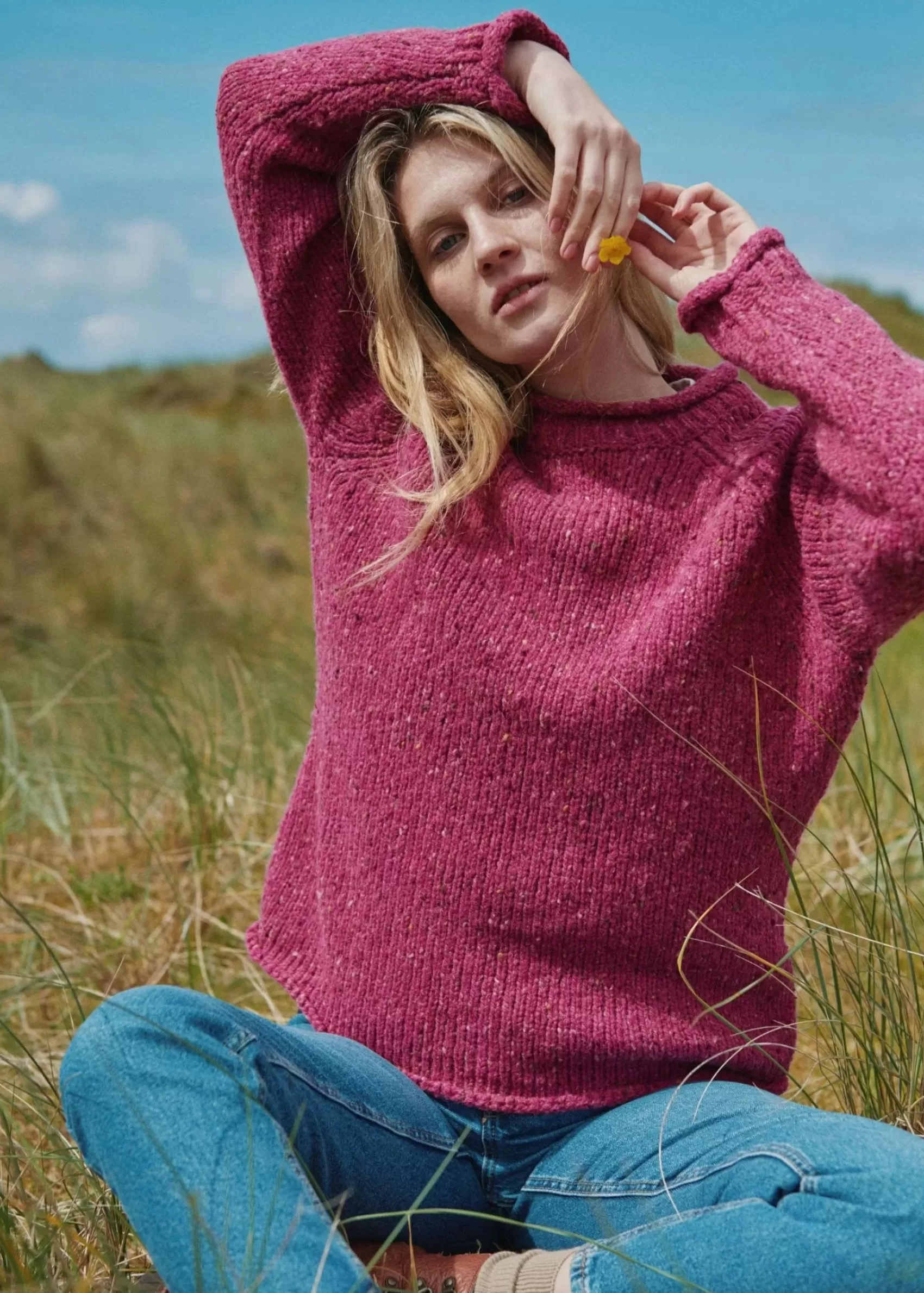 Aran Sweaters^Aran Woollen Mills Ladies Donegal Roll Neck Sweater | Pink