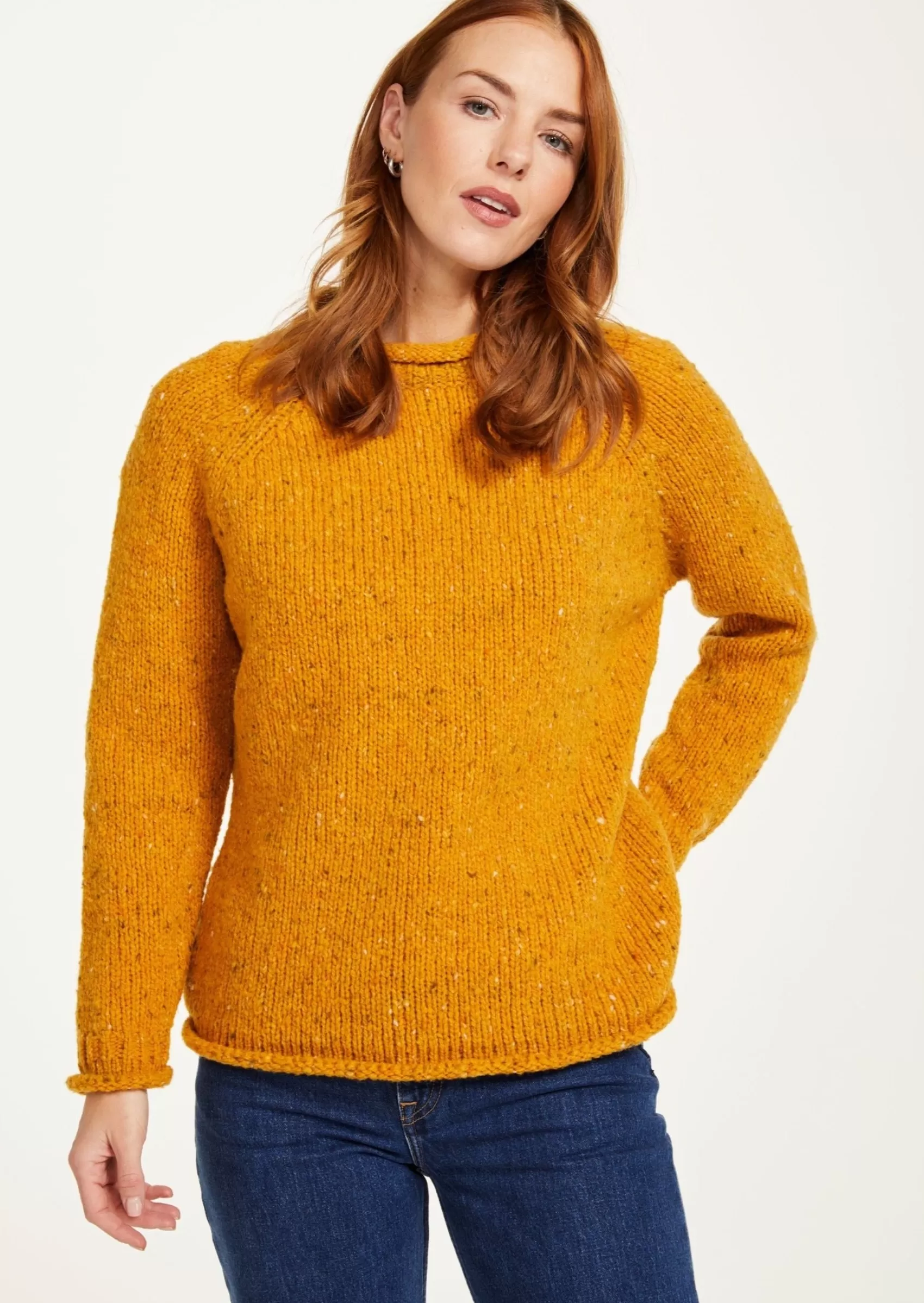 Aran Sweaters^Aran Woollen Mills Ladies Donegal Roll Neck Sweater | Sunflower