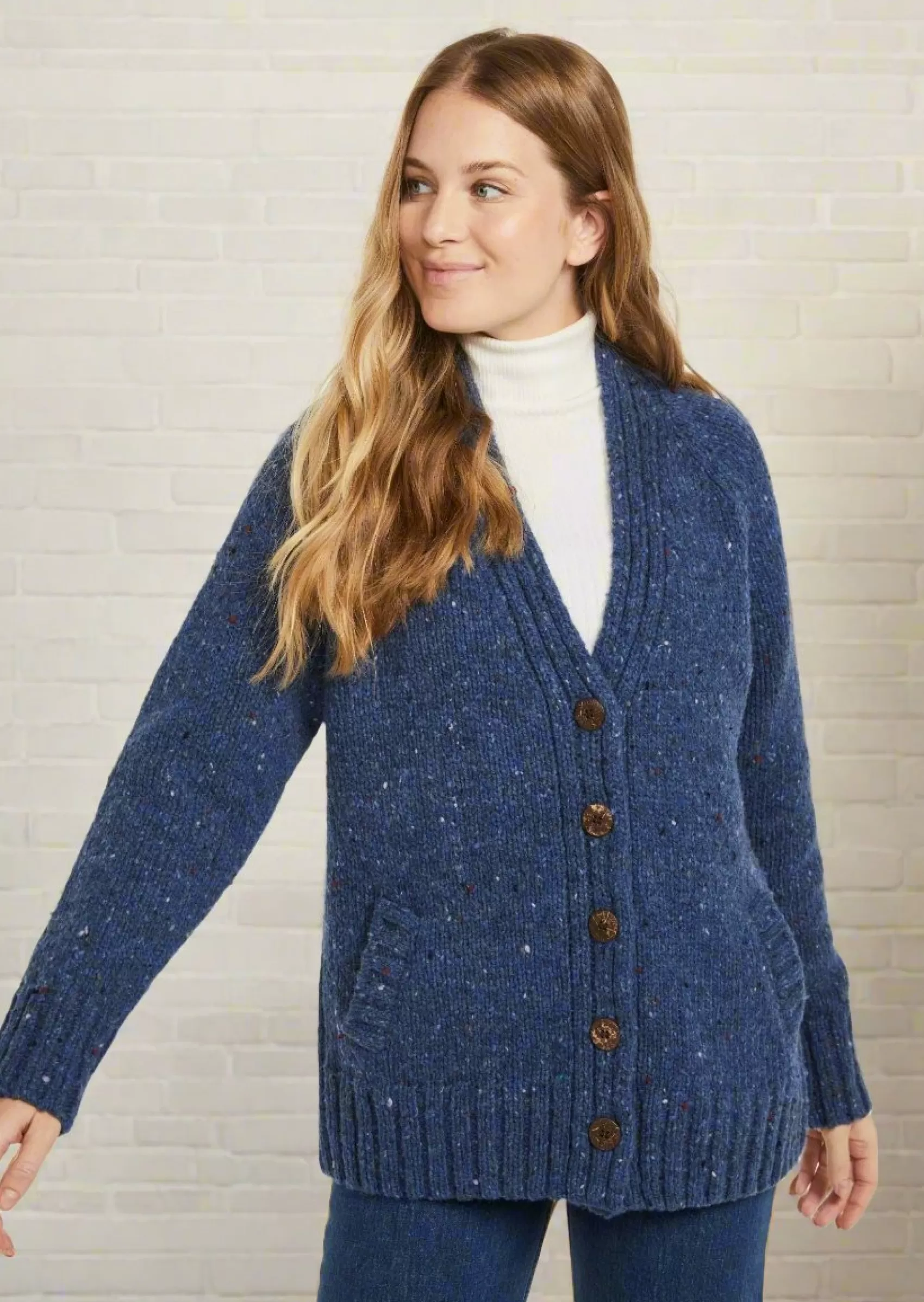 Aran Sweaters | Aran Cardigans^Aran Woollen Mills Ladies' Donegal Side Pocket Cardigan | Blue