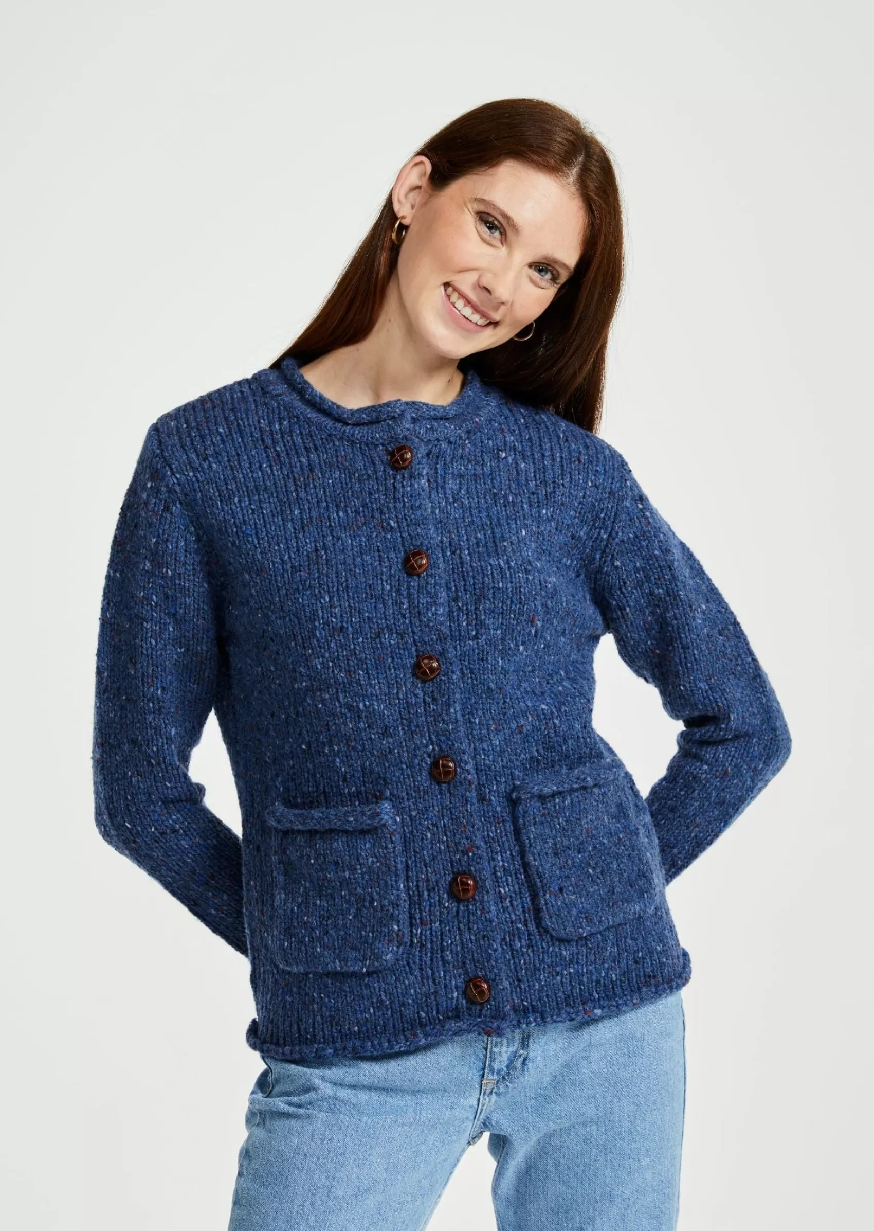 Aran Sweaters | Aran Cardigans^Aran Woollen Mills Ladies Donegal Wool Cardigan | Blue