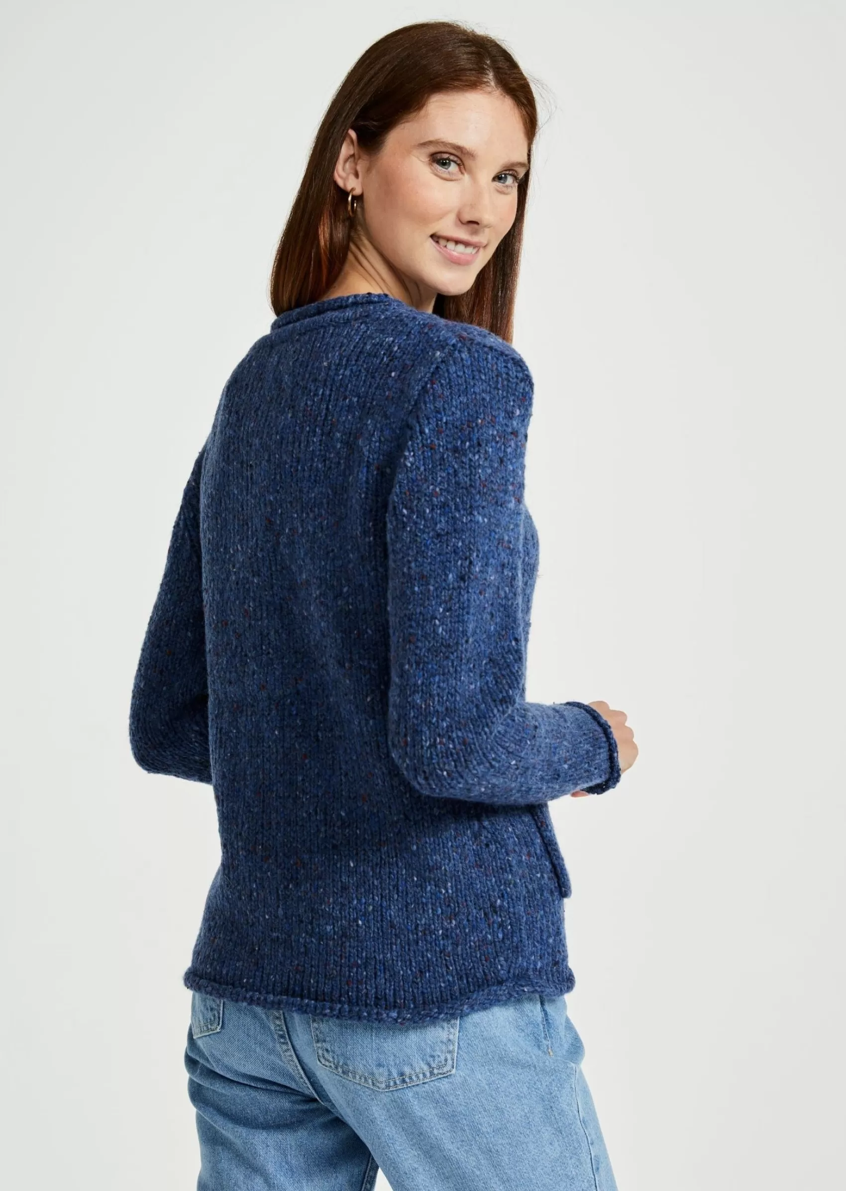 Aran Sweaters | Aran Cardigans^Aran Woollen Mills Ladies Donegal Wool Cardigan | Blue