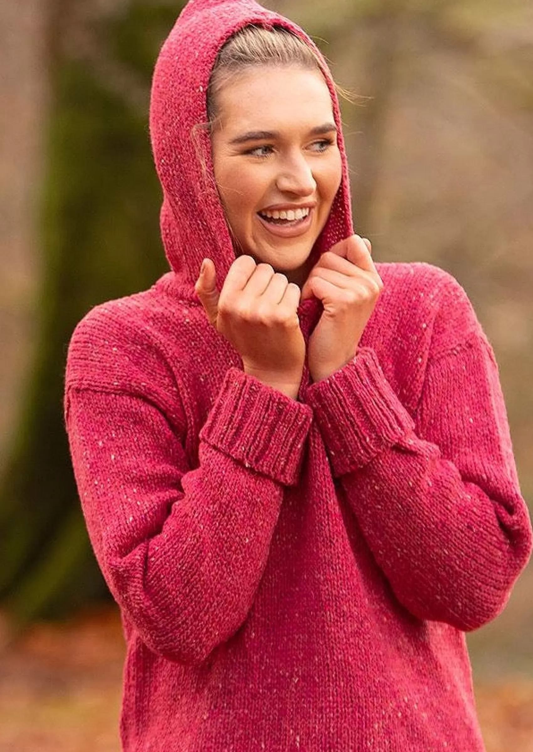 Aran Sweaters^Rossan Knitwear Ladies Donegal Wool Hooded Sweater | Pink