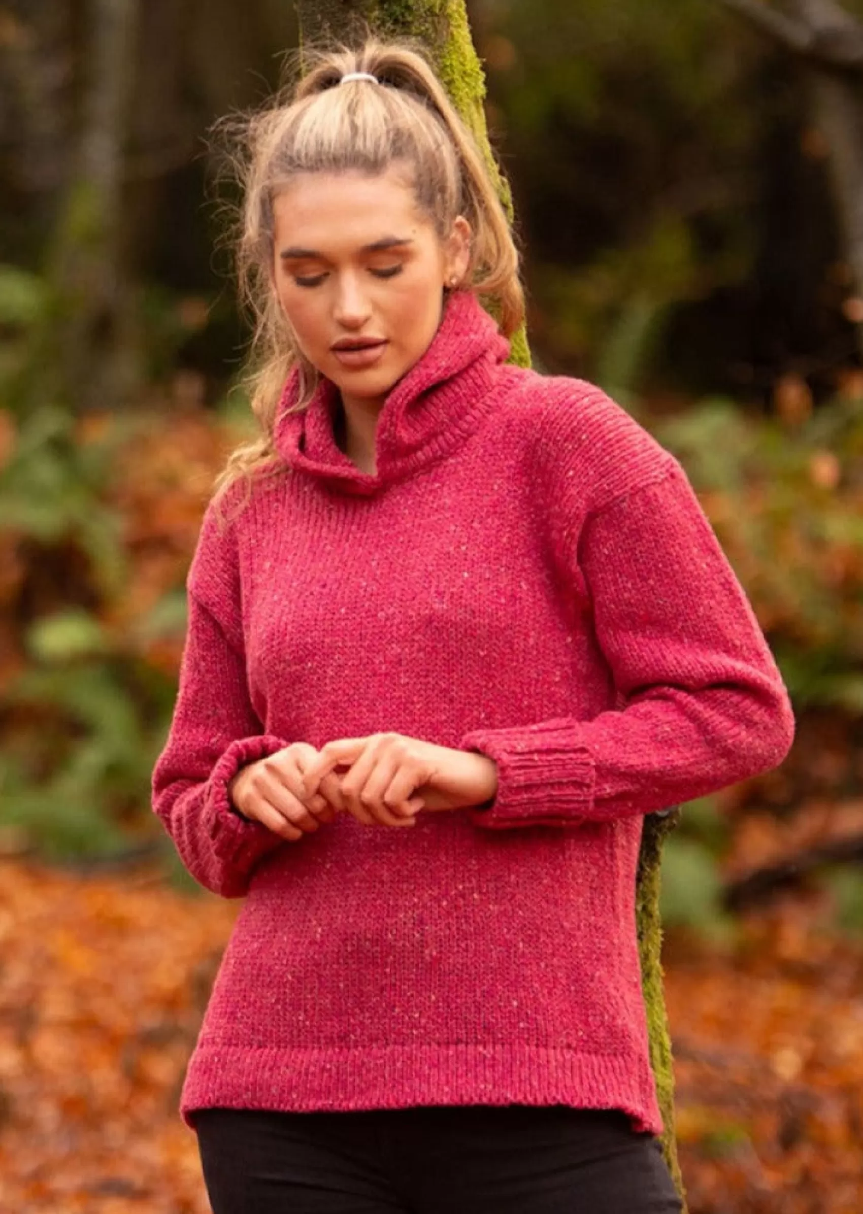 Aran Sweaters^Rossan Knitwear Ladies Donegal Wool Hooded Sweater | Pink