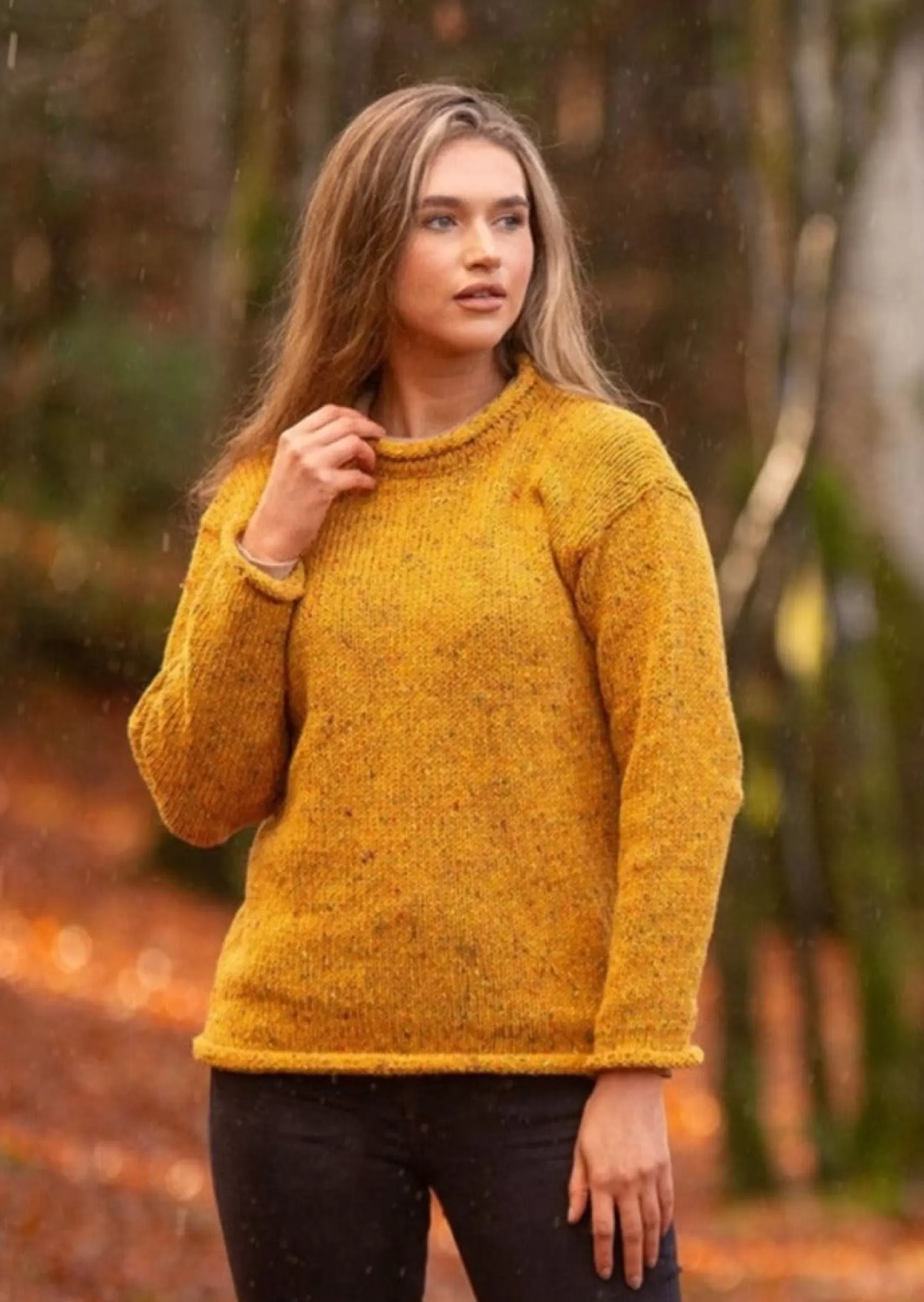 Aran Sweaters^Rossan Knitwear Ladies Roll Neck Sweater | Mustard