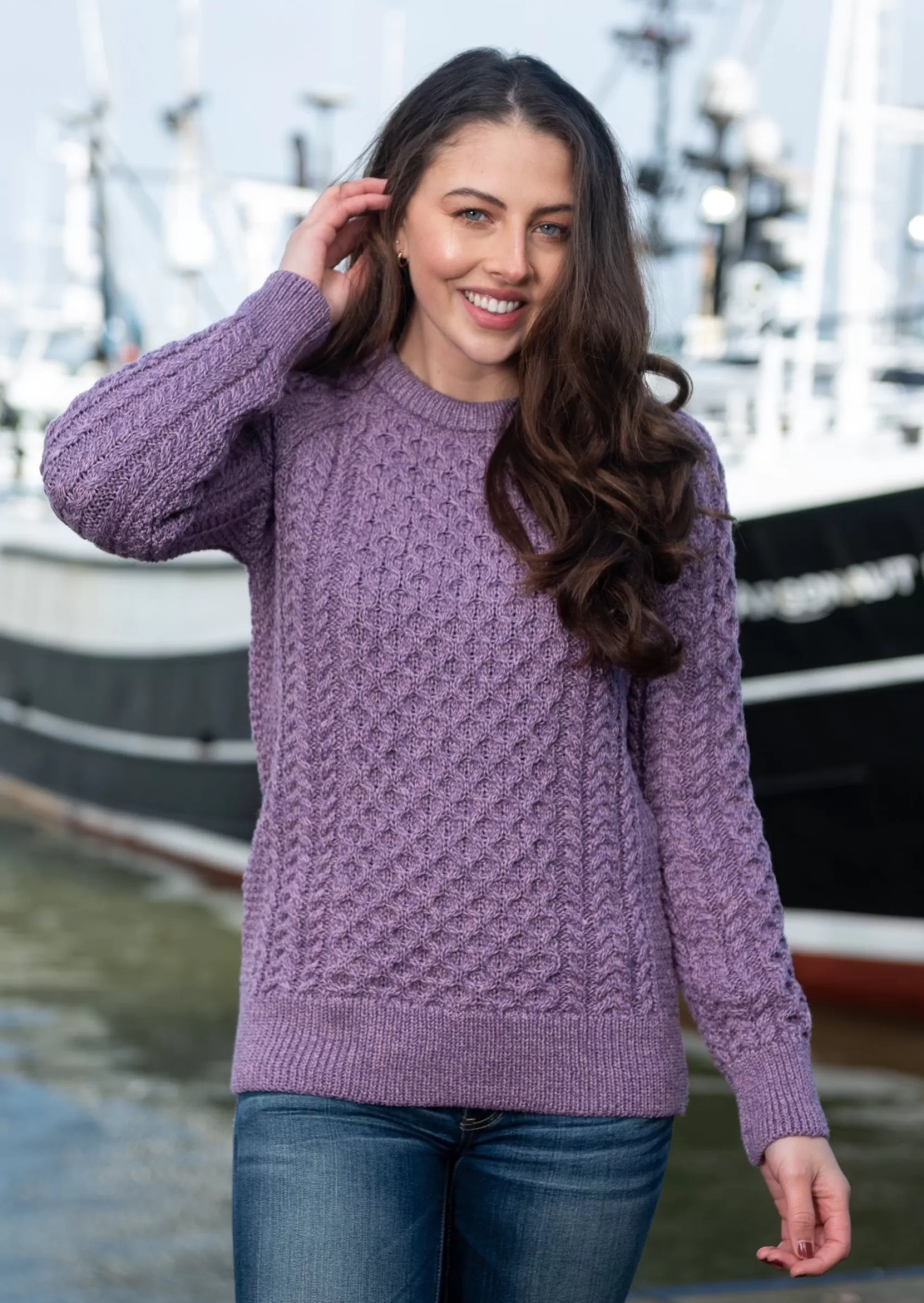 Aran Sweaters^Original Aran Company Ladies Slim-Fit Aran Sweater | Lavender