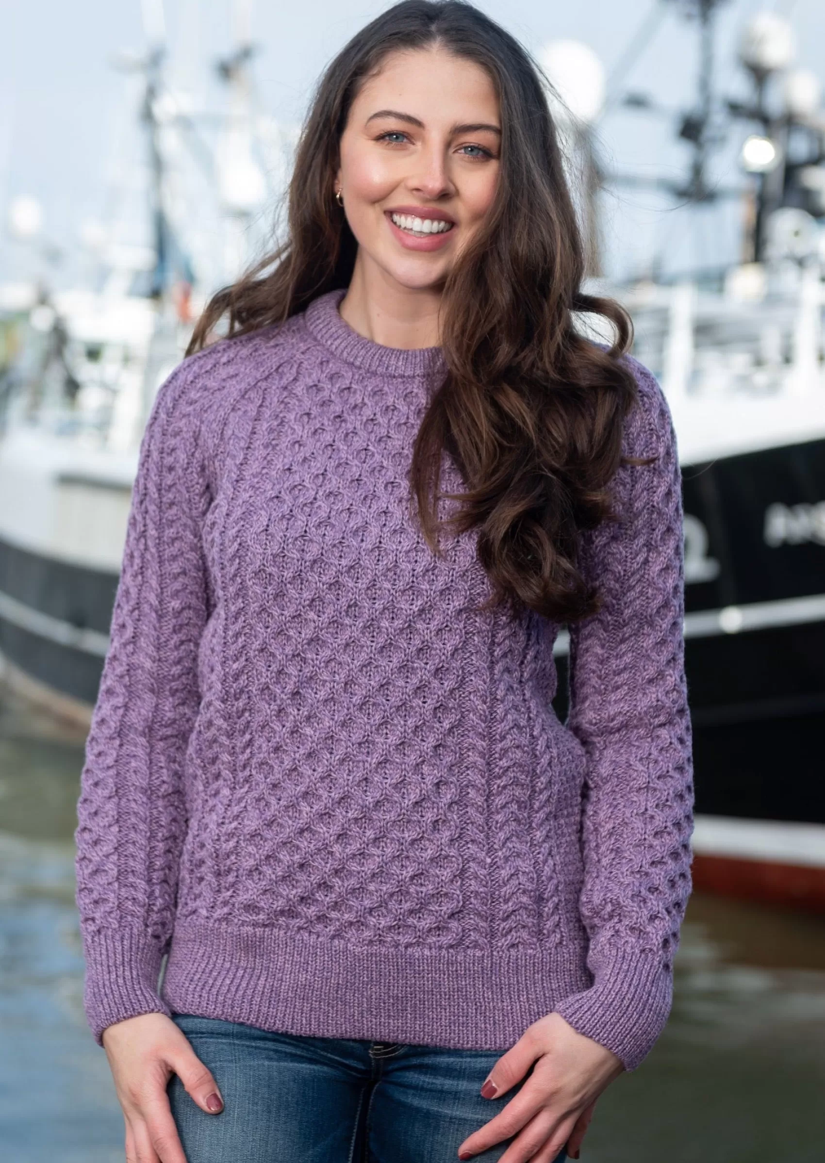 Aran Sweaters^Original Aran Company Ladies Slim-Fit Aran Sweater | Lavender