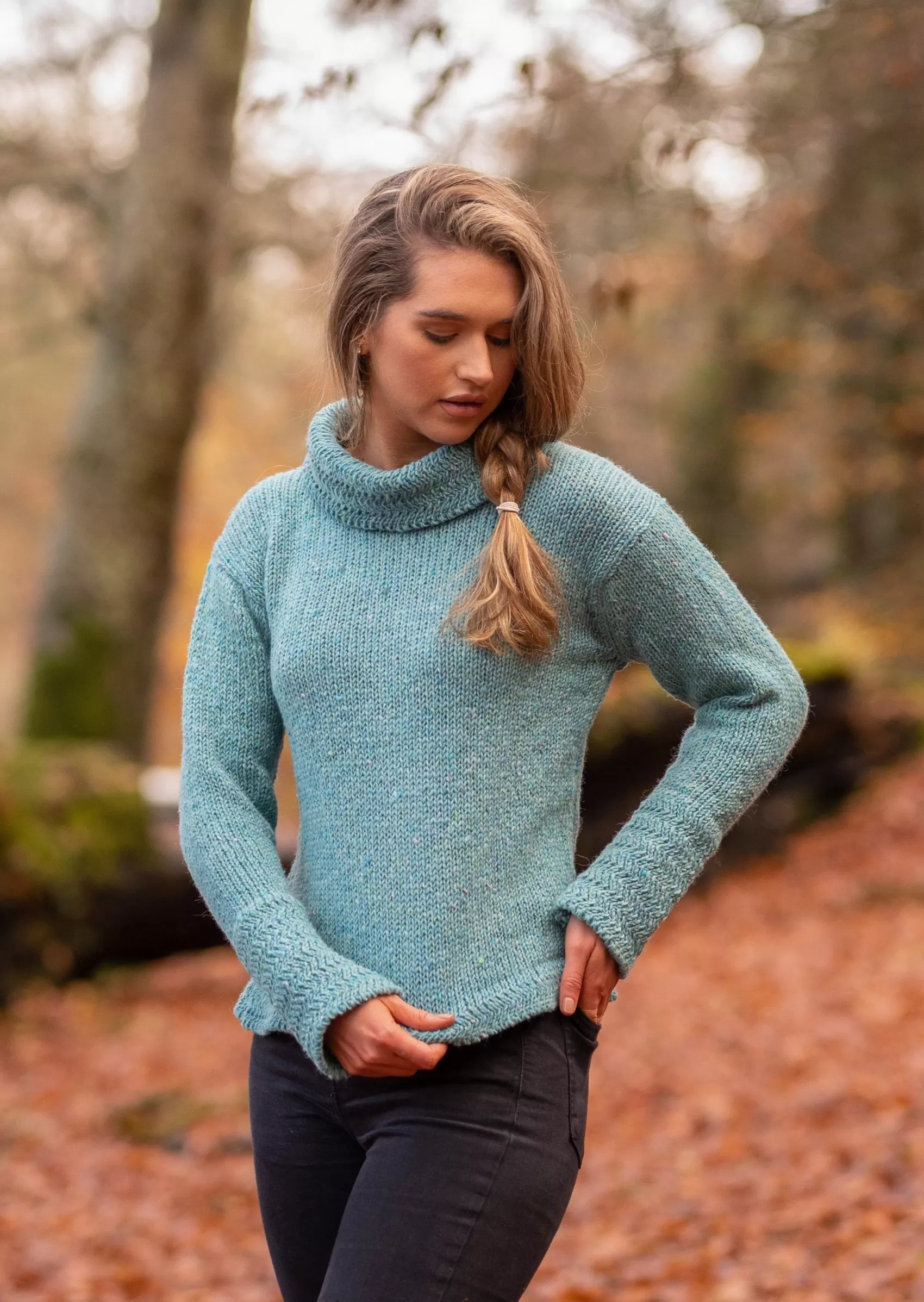 Aran Sweaters^Rossan Knitwear Ladies Wool Tunic Sweater | Abigail Blue