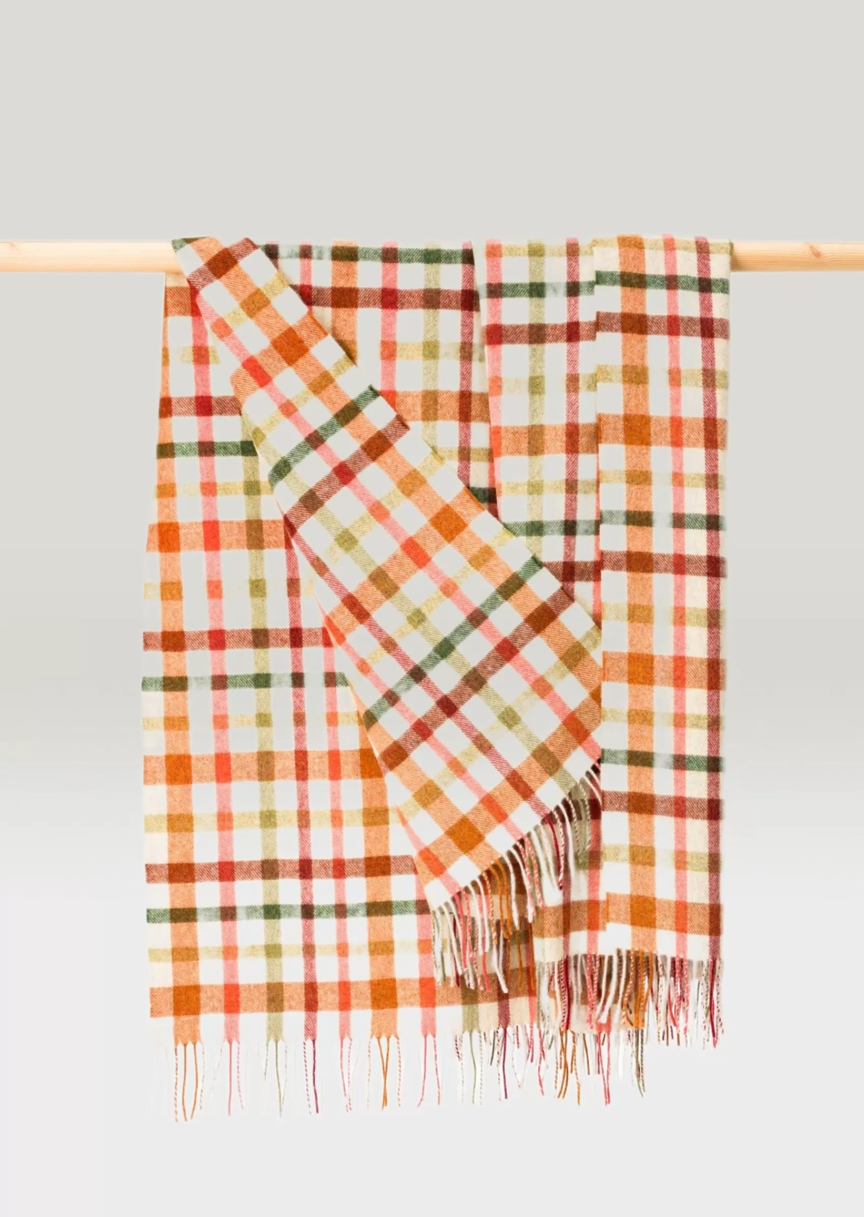 Blankets & Throws | Lambswool Blankets^John Hanly Lambswool Throw Beige Green Rust Maroon Check