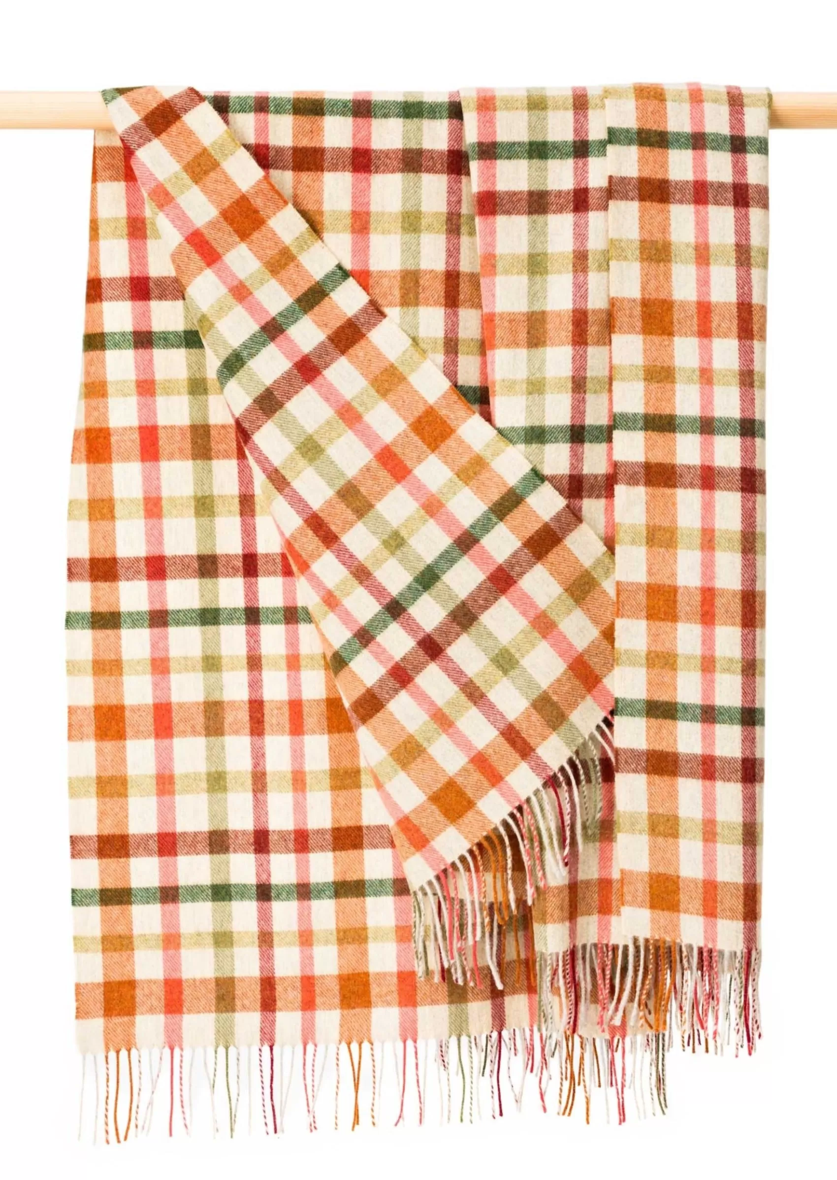 Blankets & Throws | Lambswool Blankets^John Hanly Lambswool Throw Beige Green Rust Maroon Check