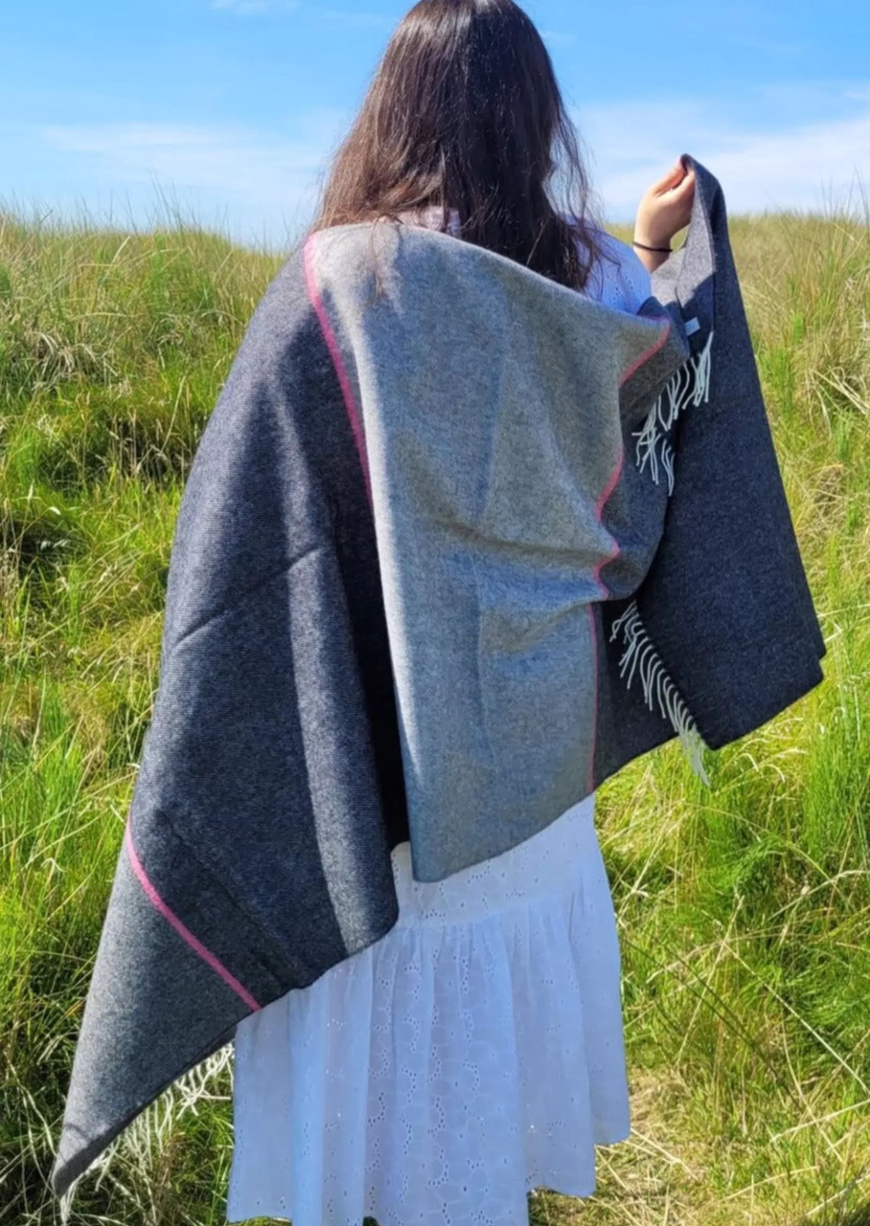 Ponchos / Capes / Shawls | Scarves^Mcnutt Of Donegal McNutt Pashmina Wrap | Charcoal & Pink Stripe