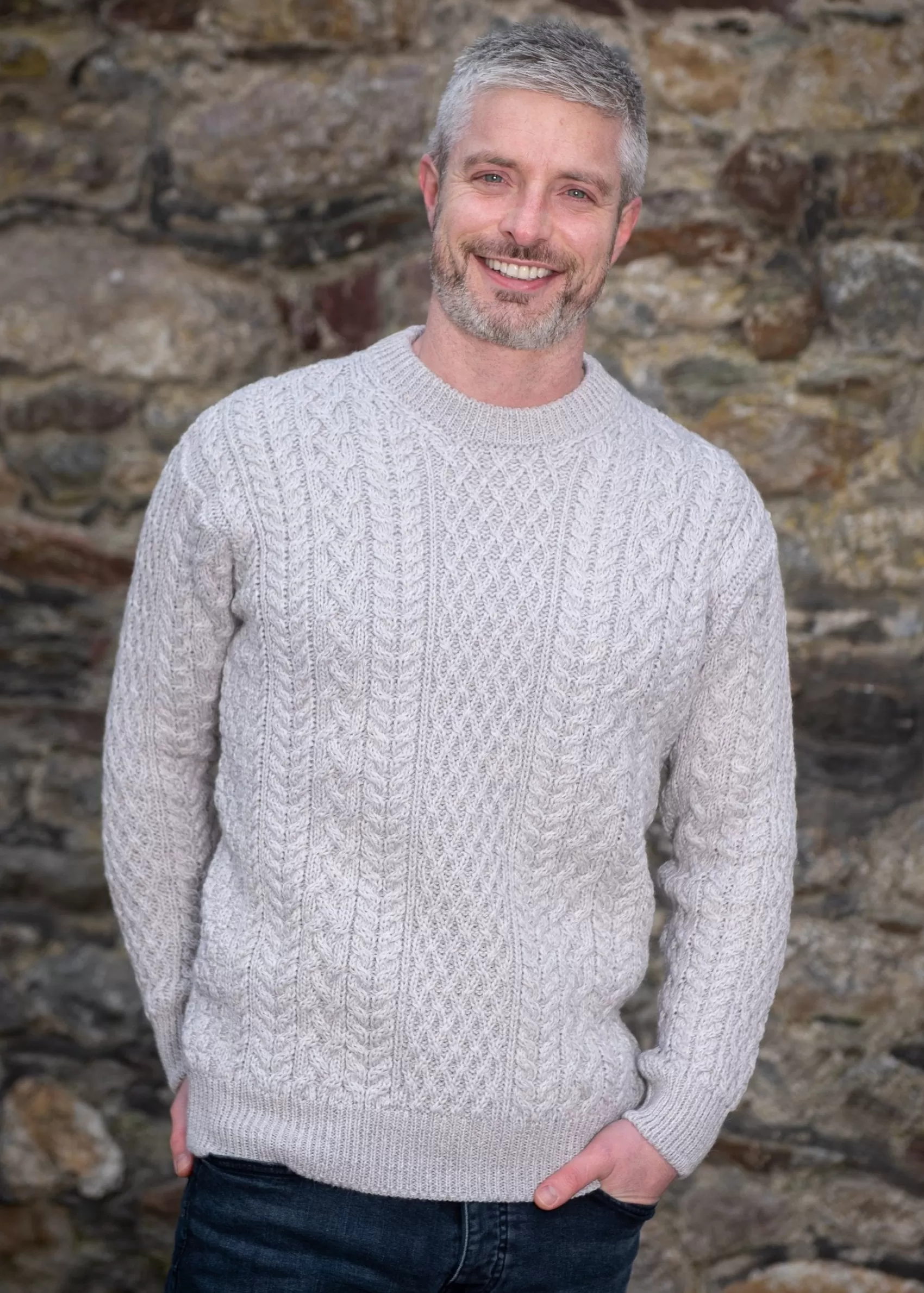 Aran Sweaters^Irelands Eye Knitwear Men's Cuileann Aran Sweater | Silver Marl