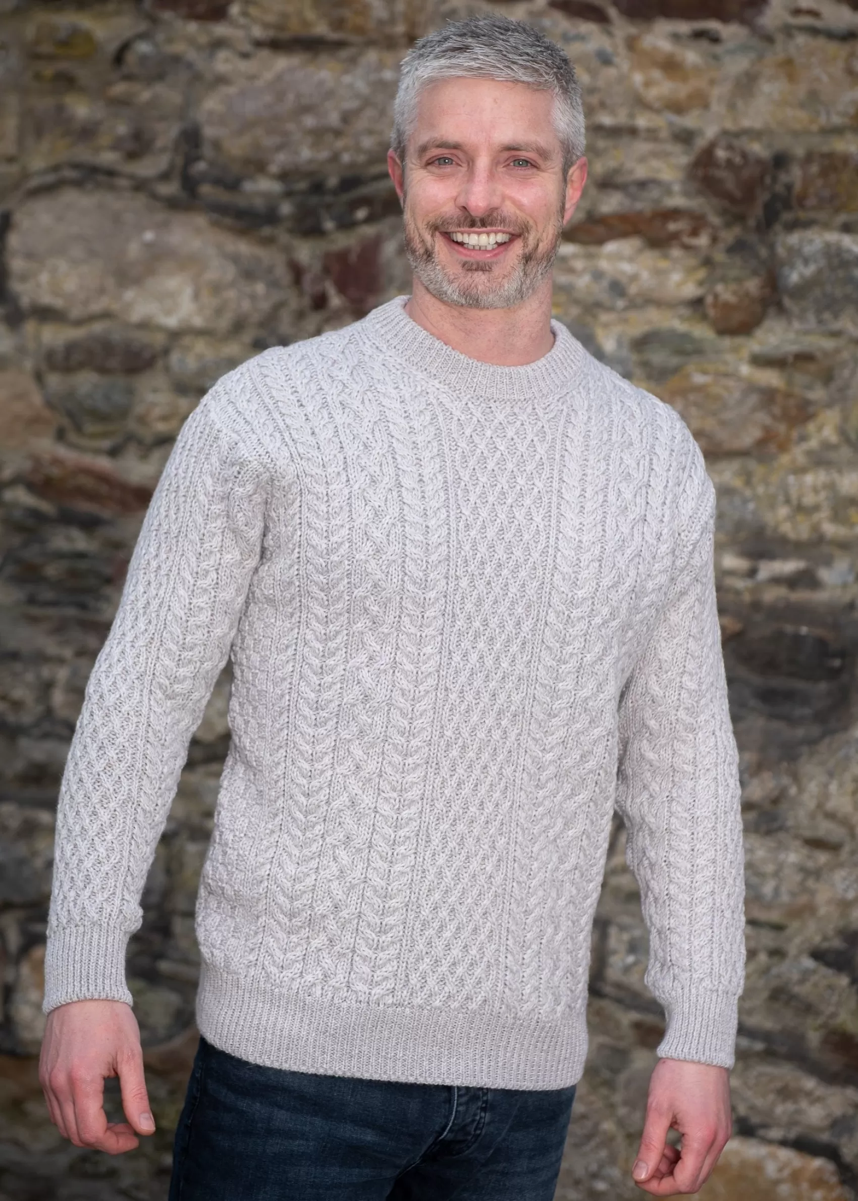 Aran Sweaters^Irelands Eye Knitwear Men's Cuileann Aran Sweater | Silver Marl