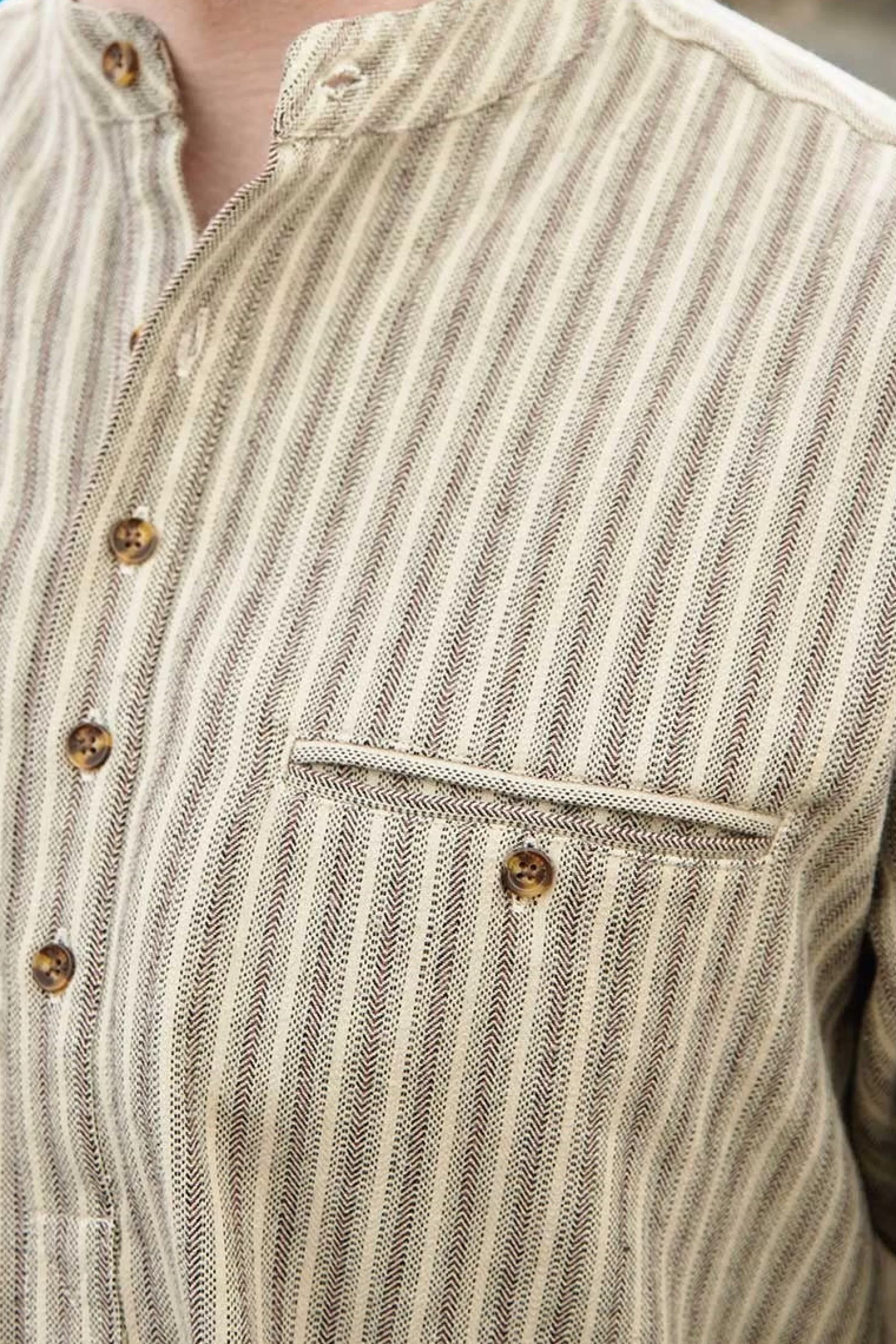 Traditional Shirts^Lee Valley Men's Flannel Grandfather Shirt - Beige Green Maroon Stripe