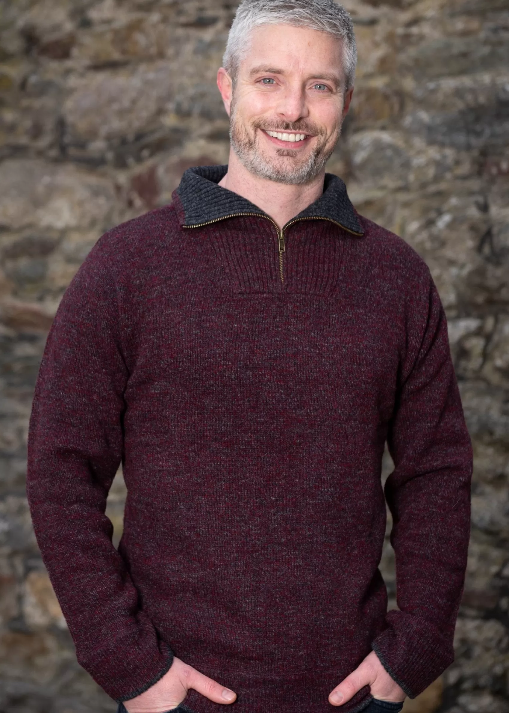 Aran Sweaters^Irelands Eye Knitwear Mens Lambswool Zip Sweater | Claret