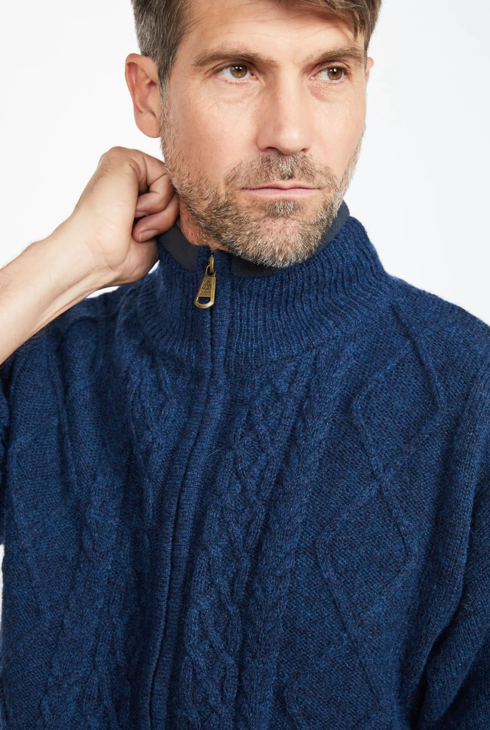 Aran Sweaters | Aran Cardigans^Aran Woollen Mills Mens Lined Wool Aran Cardigan | Blue