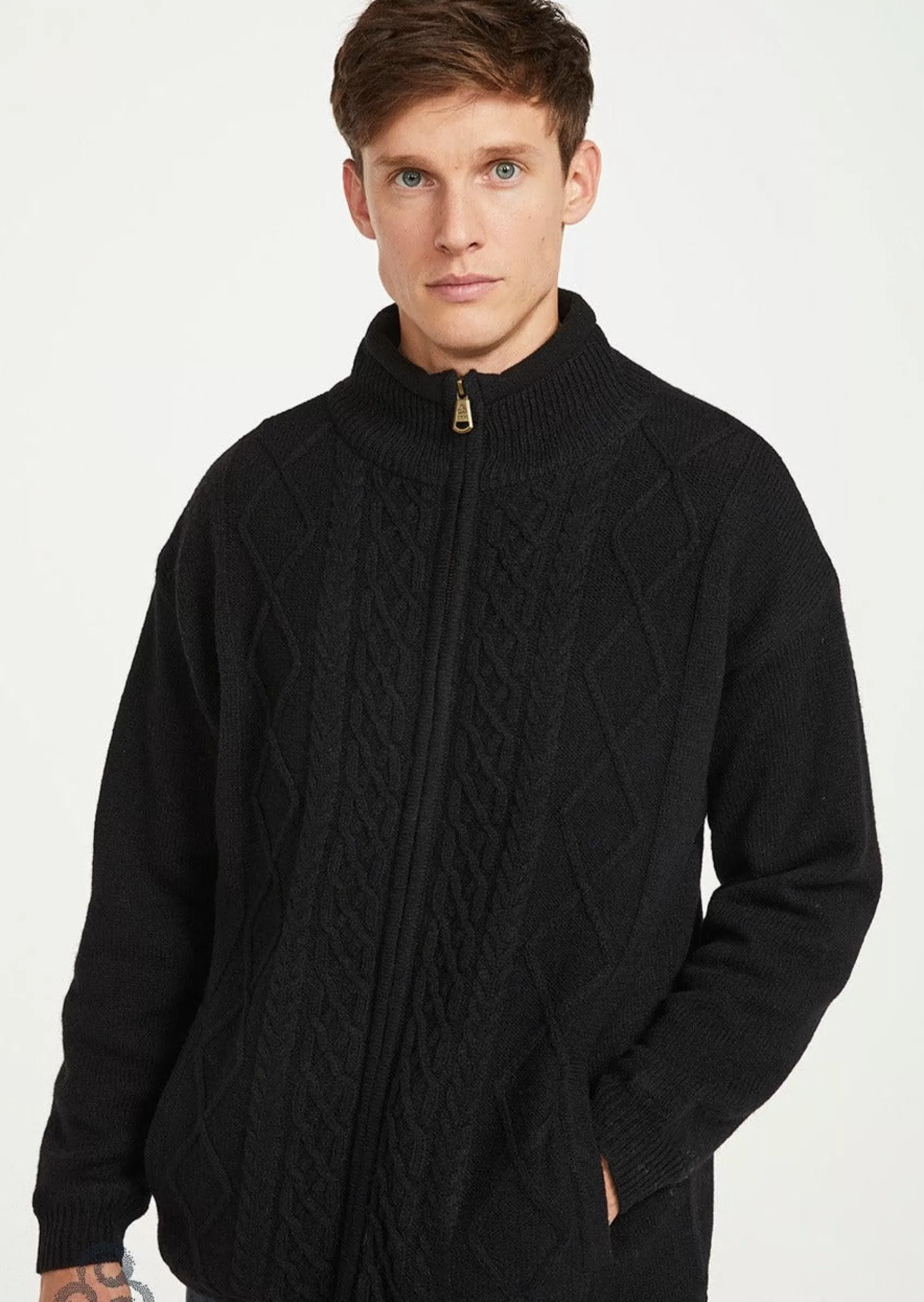 Aran Sweaters | Aran Cardigans^Aran Woollen Mills Mens Lined Wool Aran Cardigan | Clearance