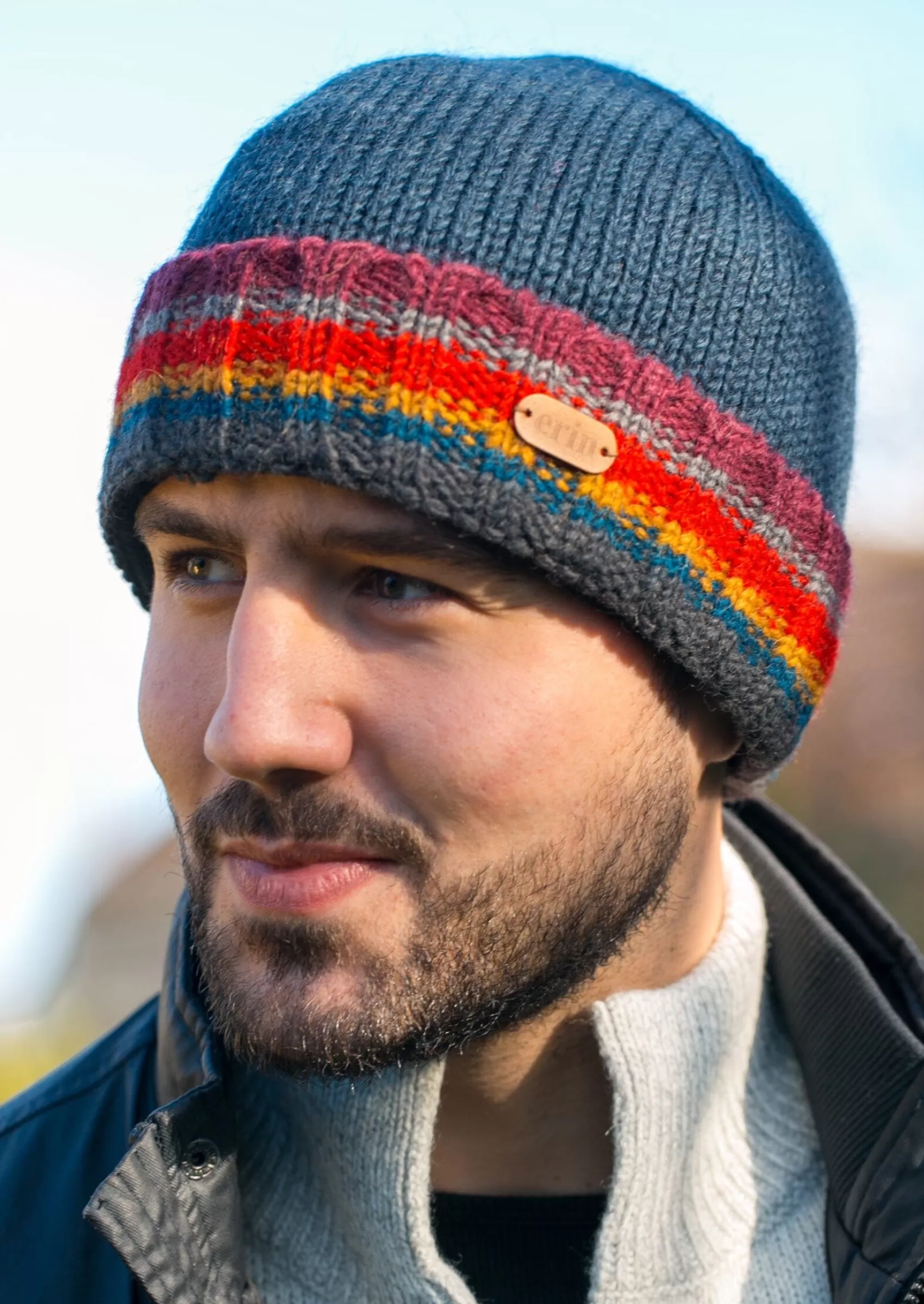 Wool Hats^Erin Knitwear Men's Rib Pullon Hat | Blue Red