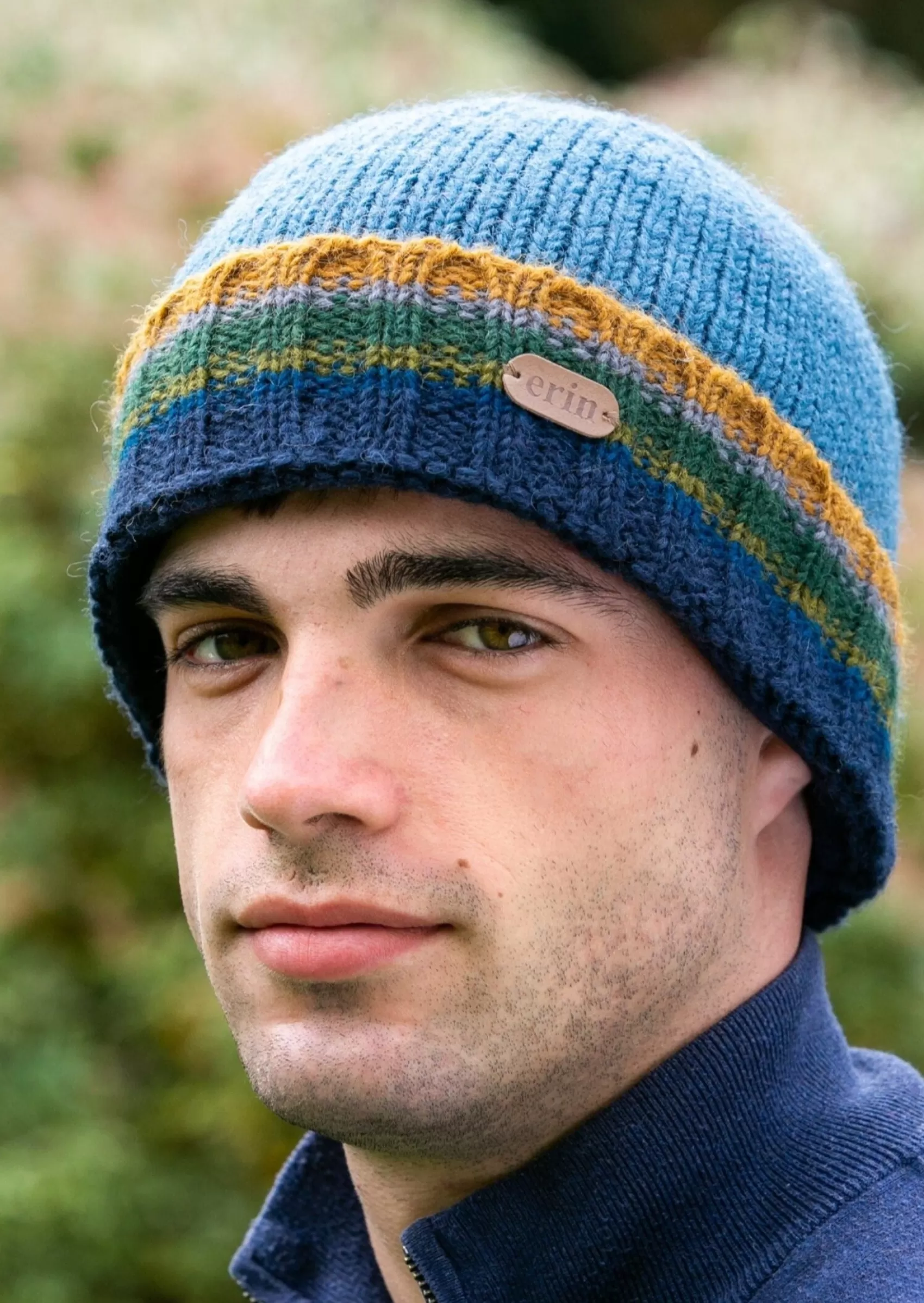 Wool Hats^Erin Knitwear Men's Rib Pullon Hat | Blue Yellow