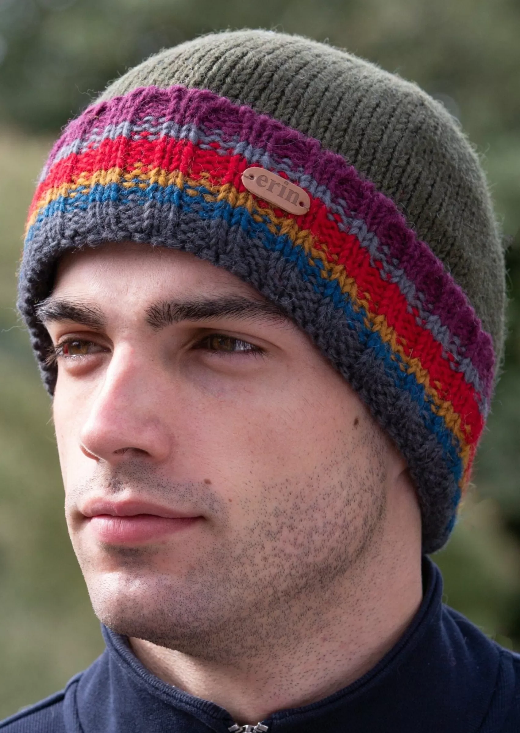 Wool Hats^Erin Knitwear Men's Rib Pullon Hat | Green Red