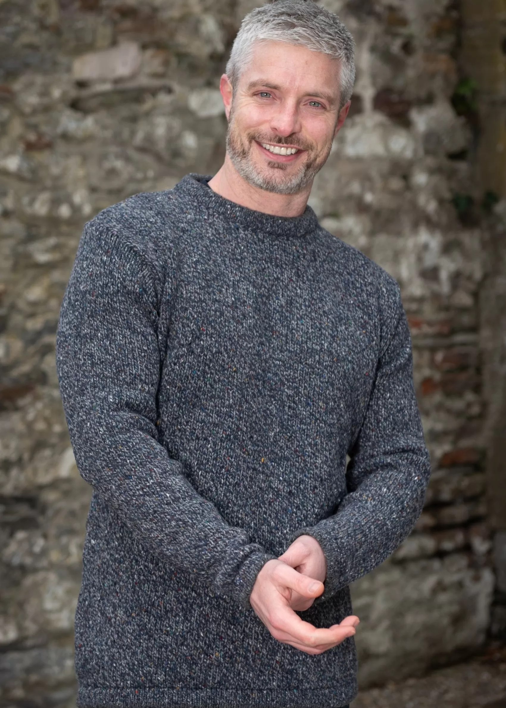 Aran Sweaters^Irelands Eye Knitwear Men's Roundstone Sweater | Navy Marl