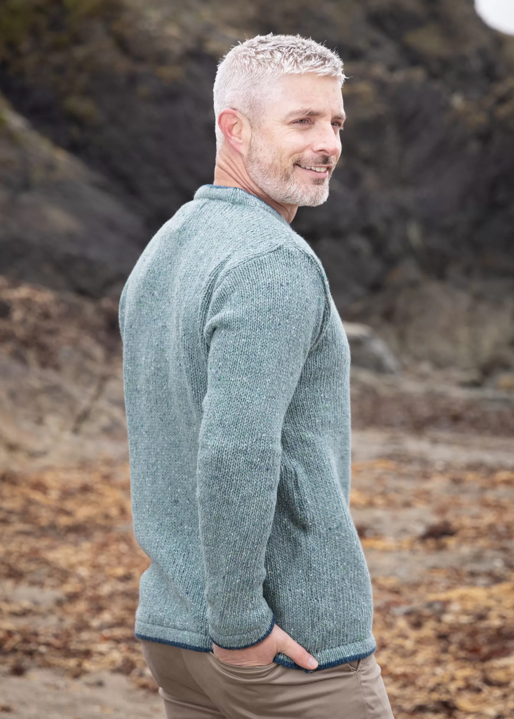 Aran Sweaters^Irelands Eye Knitwear Men's Roundstone Sweater | Ocean Mist