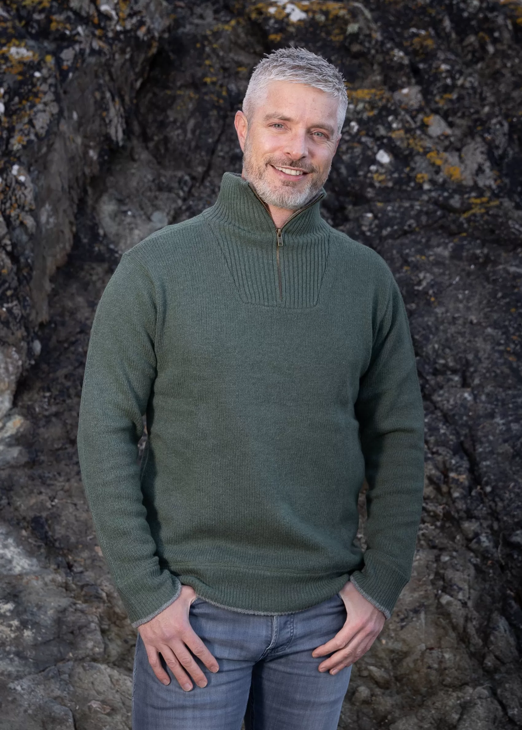 Aran Sweaters^Irelands Eye Knitwear Mens Zip Sweater | Duck Green