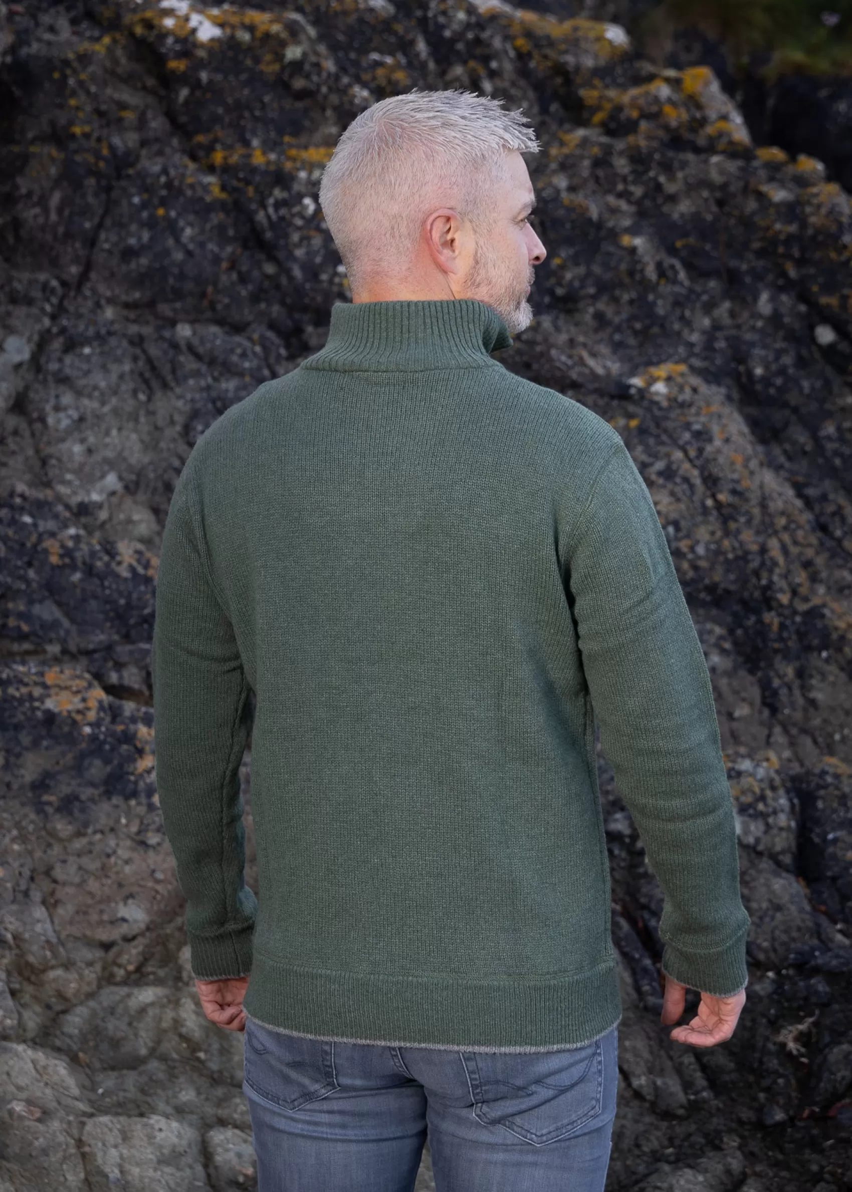 Aran Sweaters^Irelands Eye Knitwear Mens Zip Sweater | Duck Green