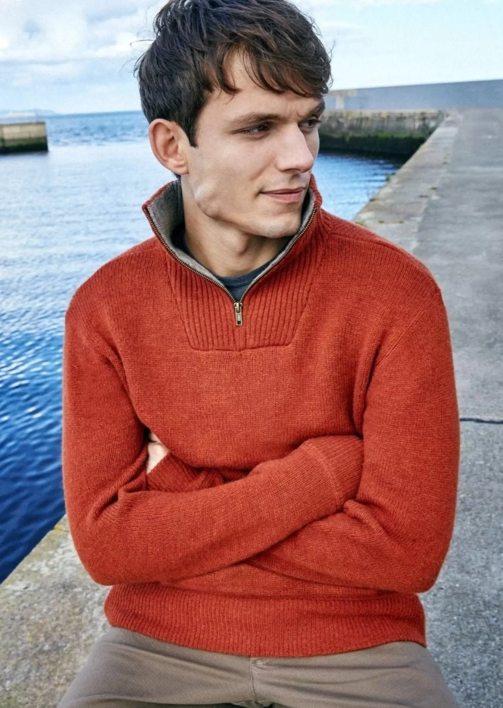 Aran Sweaters^Irelands Eye Knitwear Mens Zip Sweater | Russet