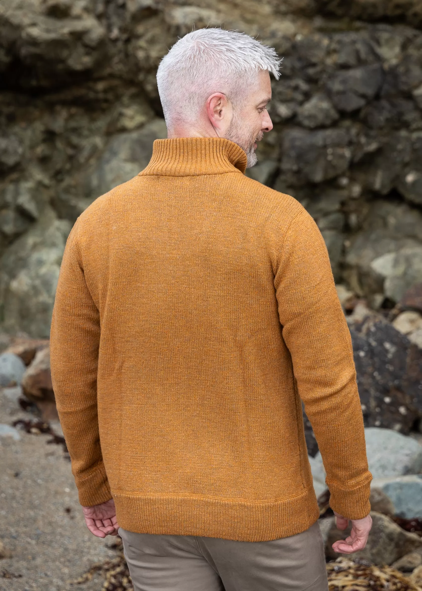 Aran Sweaters^Irelands Eye Knitwear Mens Zip Sweater | Warm Sand