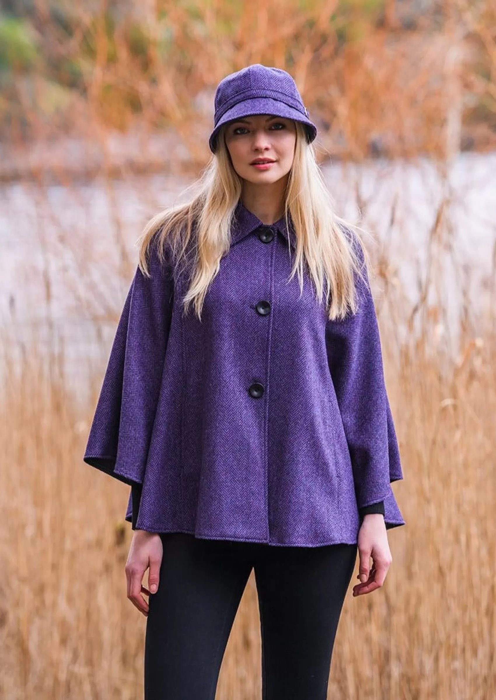 Ponchos / Capes / Shawls^Mucros Weavers Mucros Country Cape | Purple Herringbone