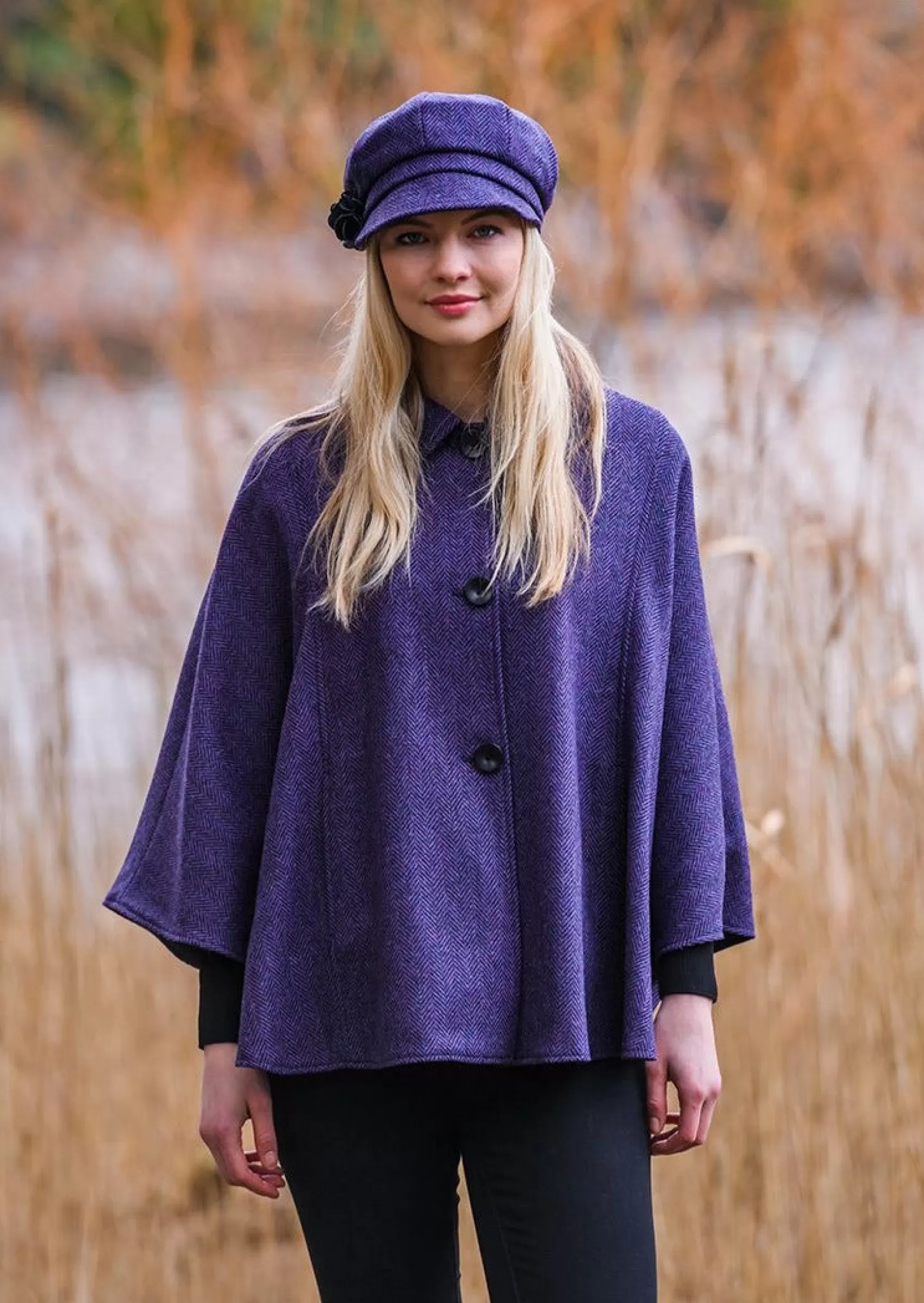 Ponchos / Capes / Shawls^Mucros Weavers Mucros Country Cape | Purple Herringbone