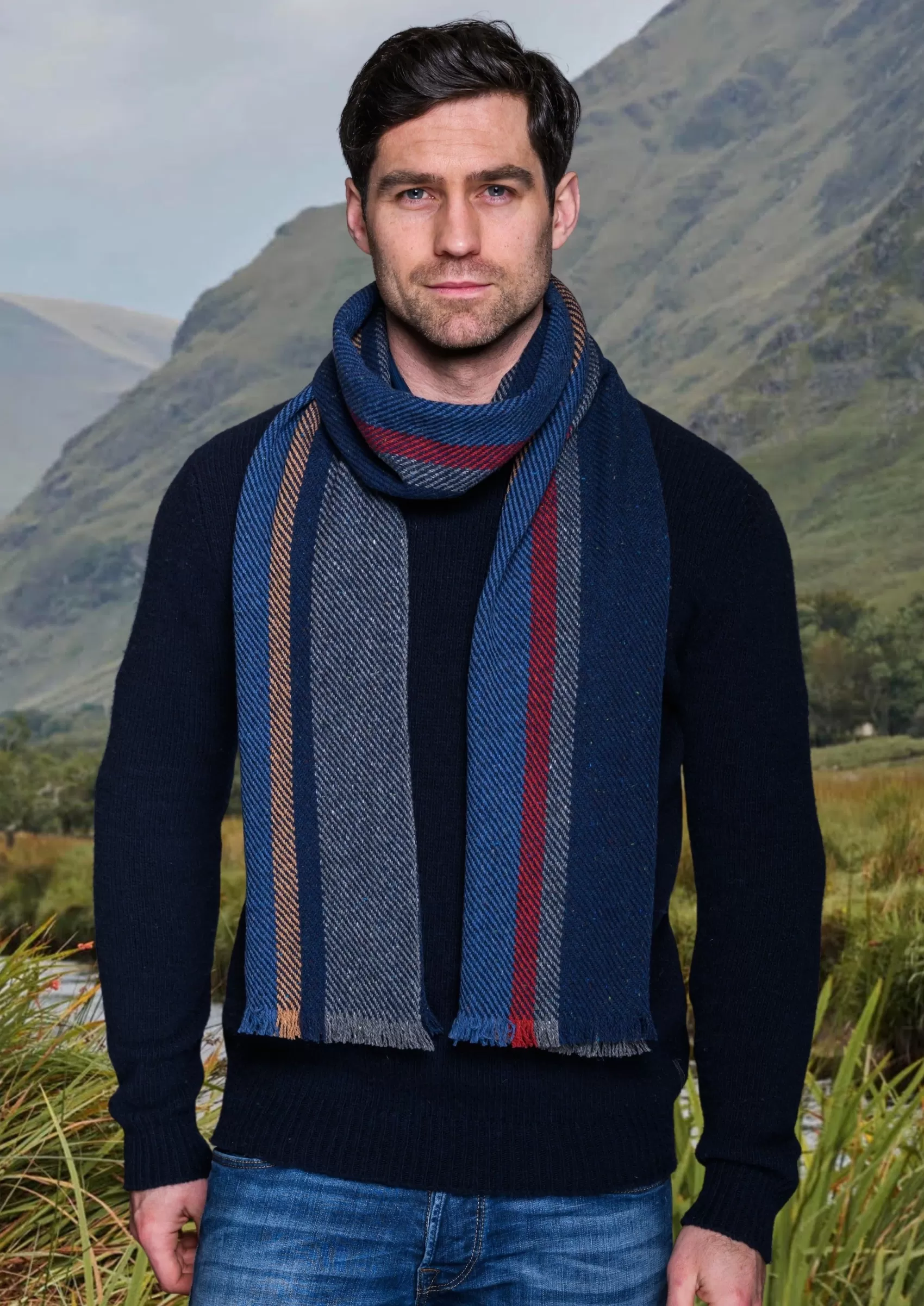 Scarves^Mucros Weavers Mucros Donegal Scarf | Red Stripe