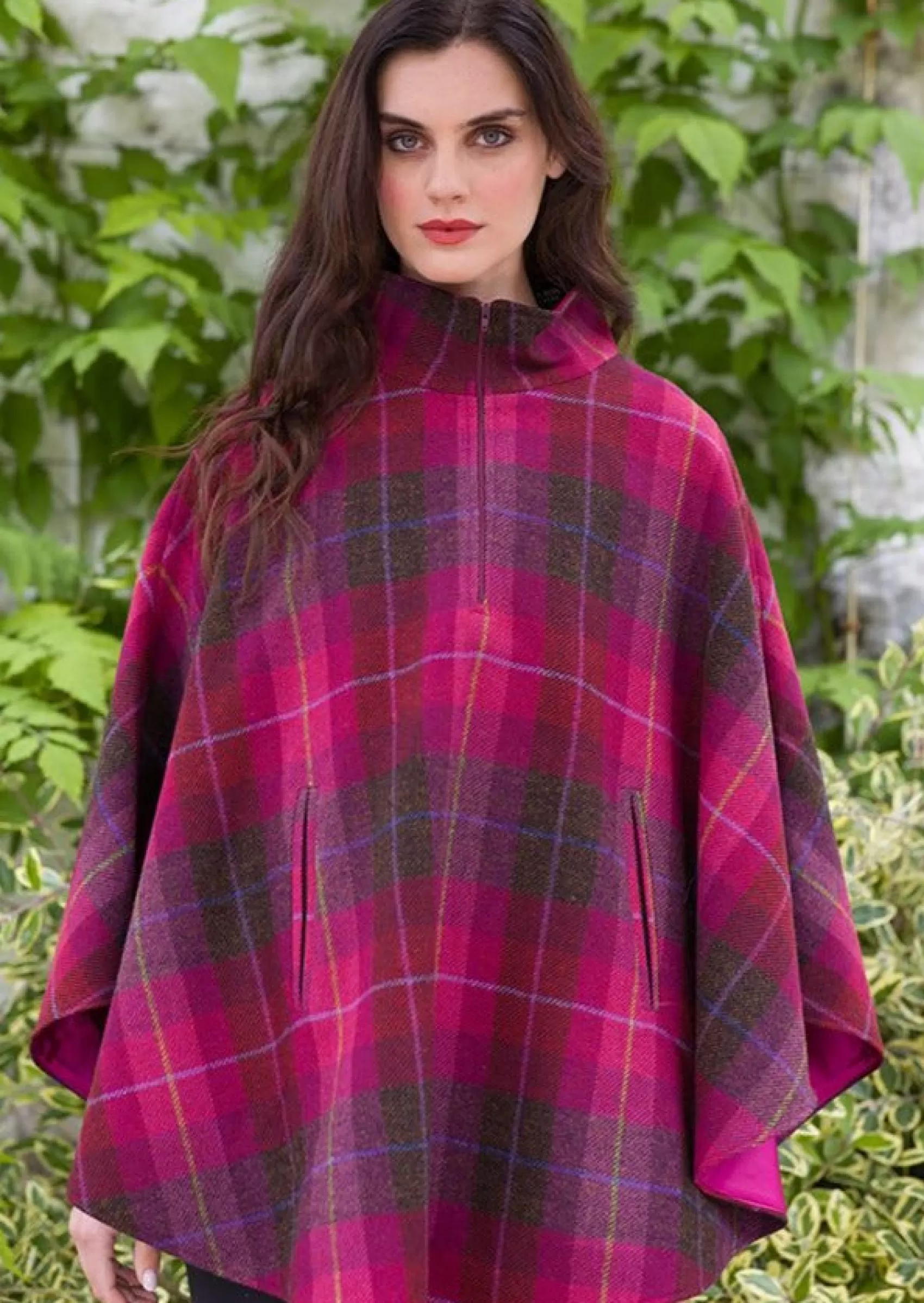 Ponchos / Capes / Shawls^Mucros Weavers Mucros Half Zip Poncho | Pink Check