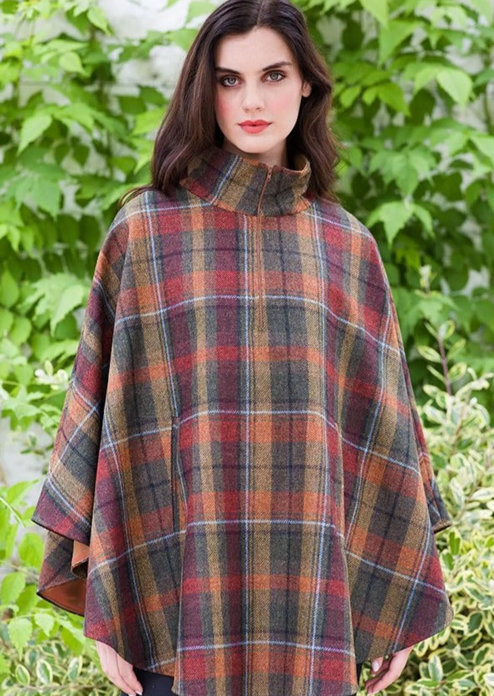 Ponchos / Capes / Shawls^Mucros Weavers Mucros Half Zip Poncho | Rust Check