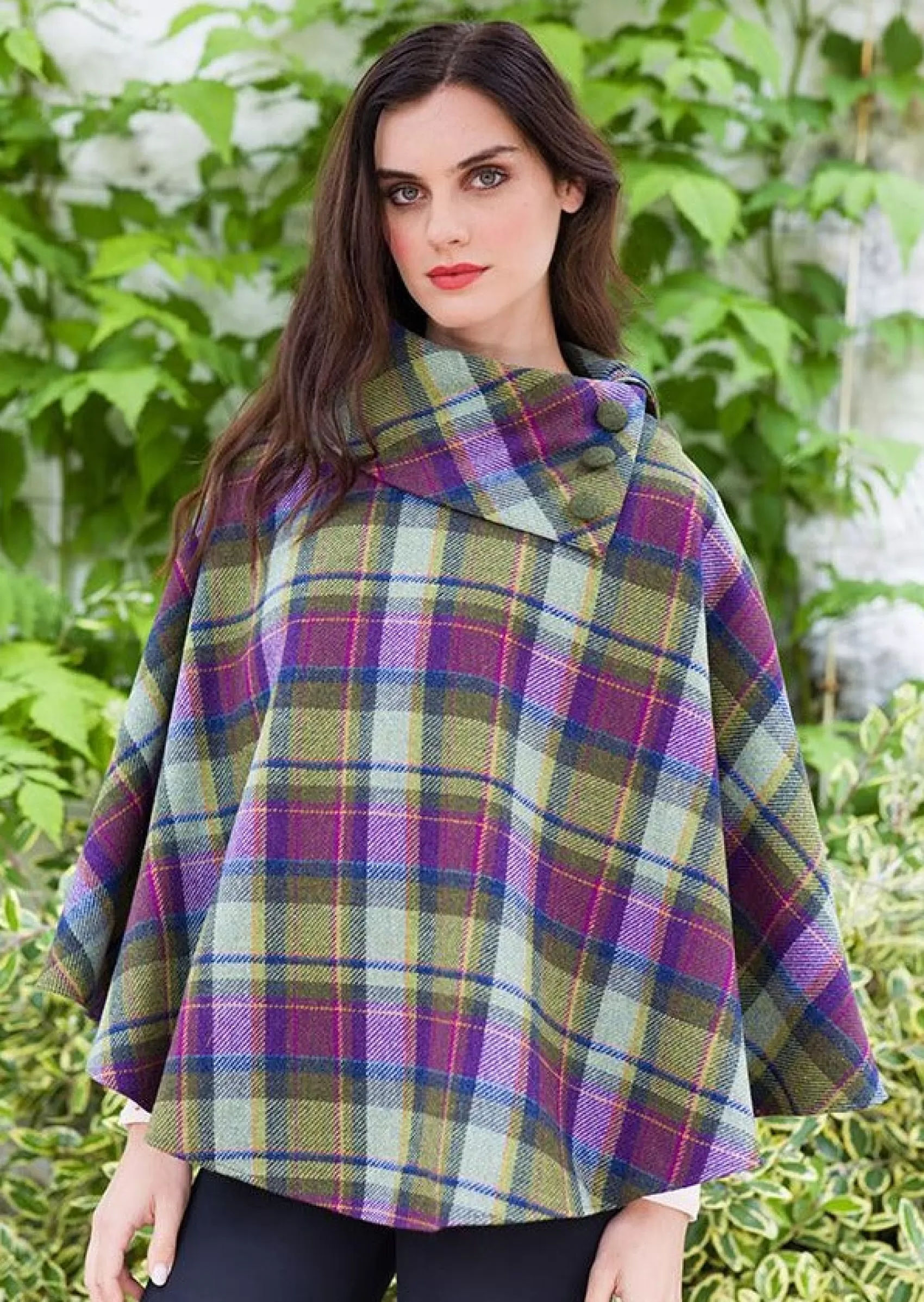 Ponchos / Capes / Shawls^Mucros Weavers Mucros Irish Poncho | Green Purple Check