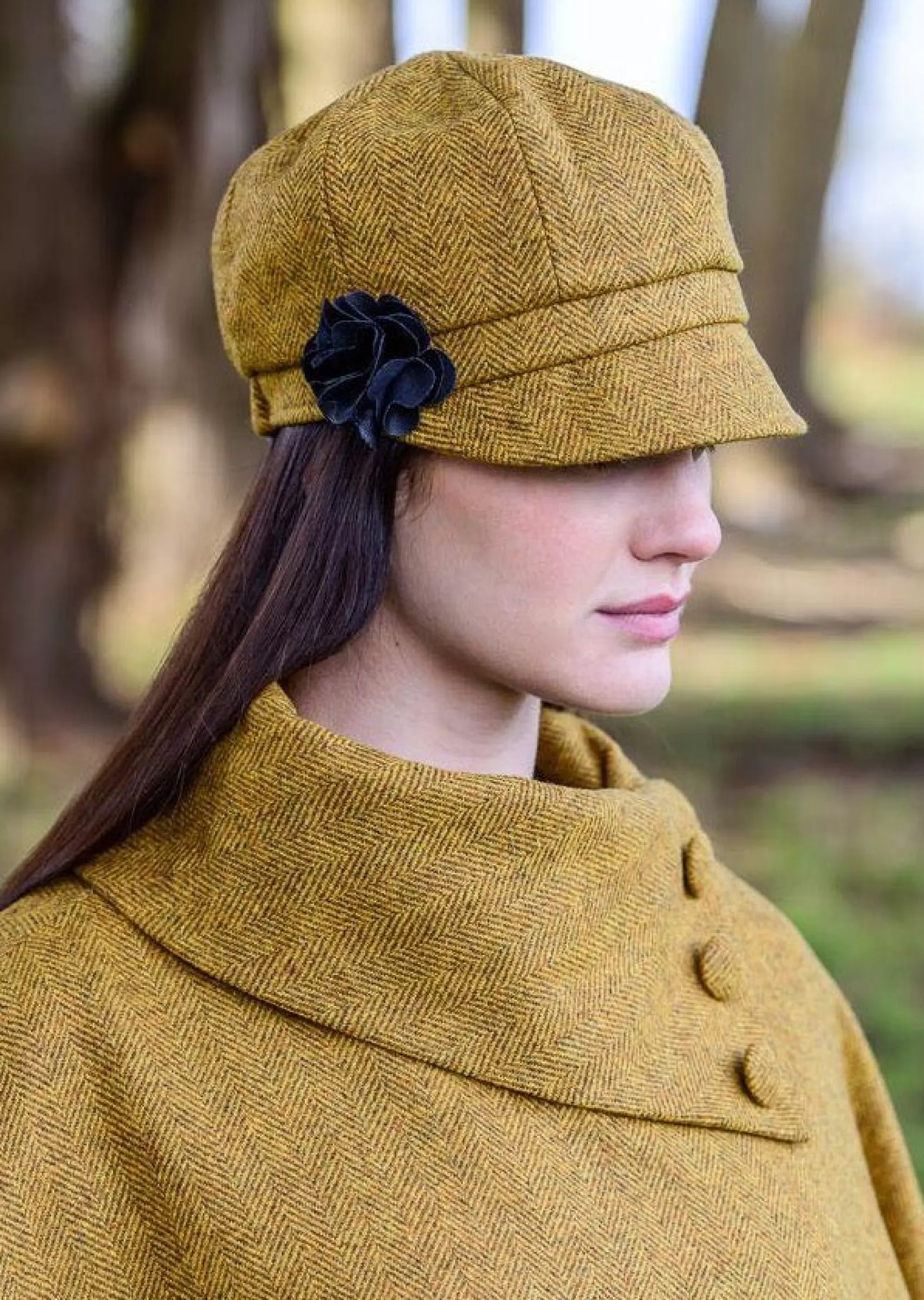 Hats & Caps^Mucros Weavers Mucros Ladies Mustard Newsboy Cap