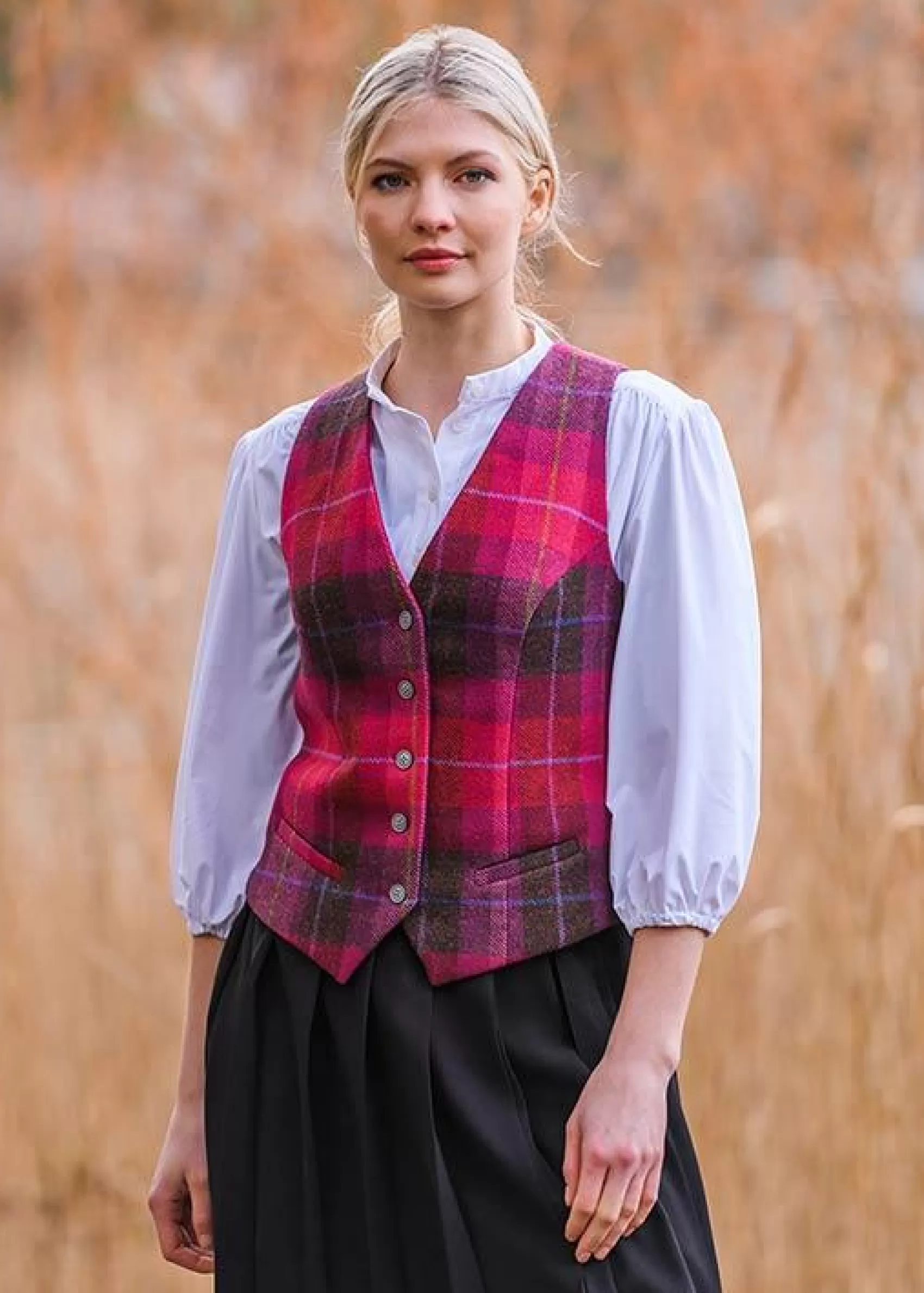 Ponchos / Capes / Shawls^Mucros Weavers Mucros Ladies Vest | Pink Check