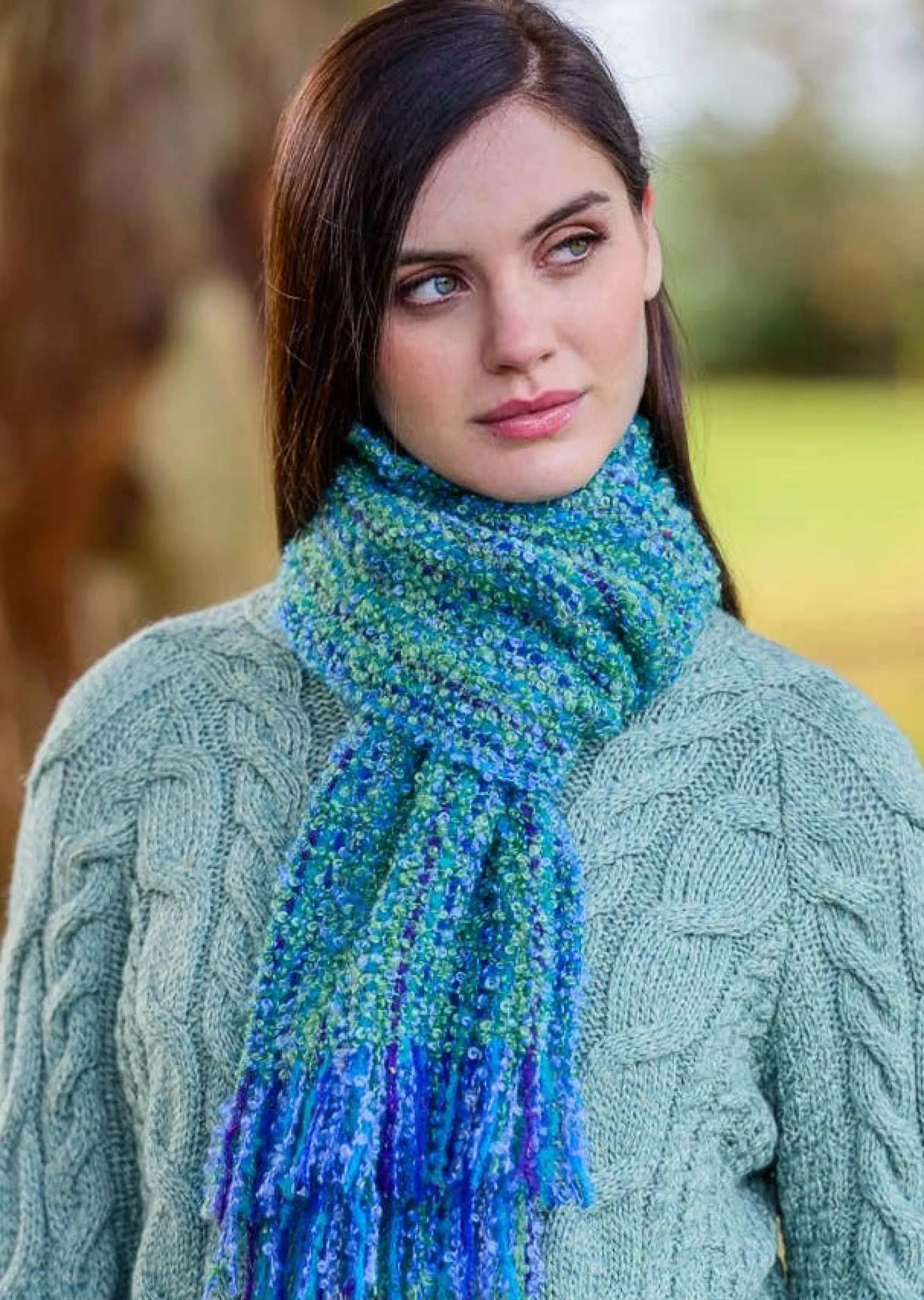 Scarves^Mucros Weavers Mucros Mohair Scarf | Green Blue Mix