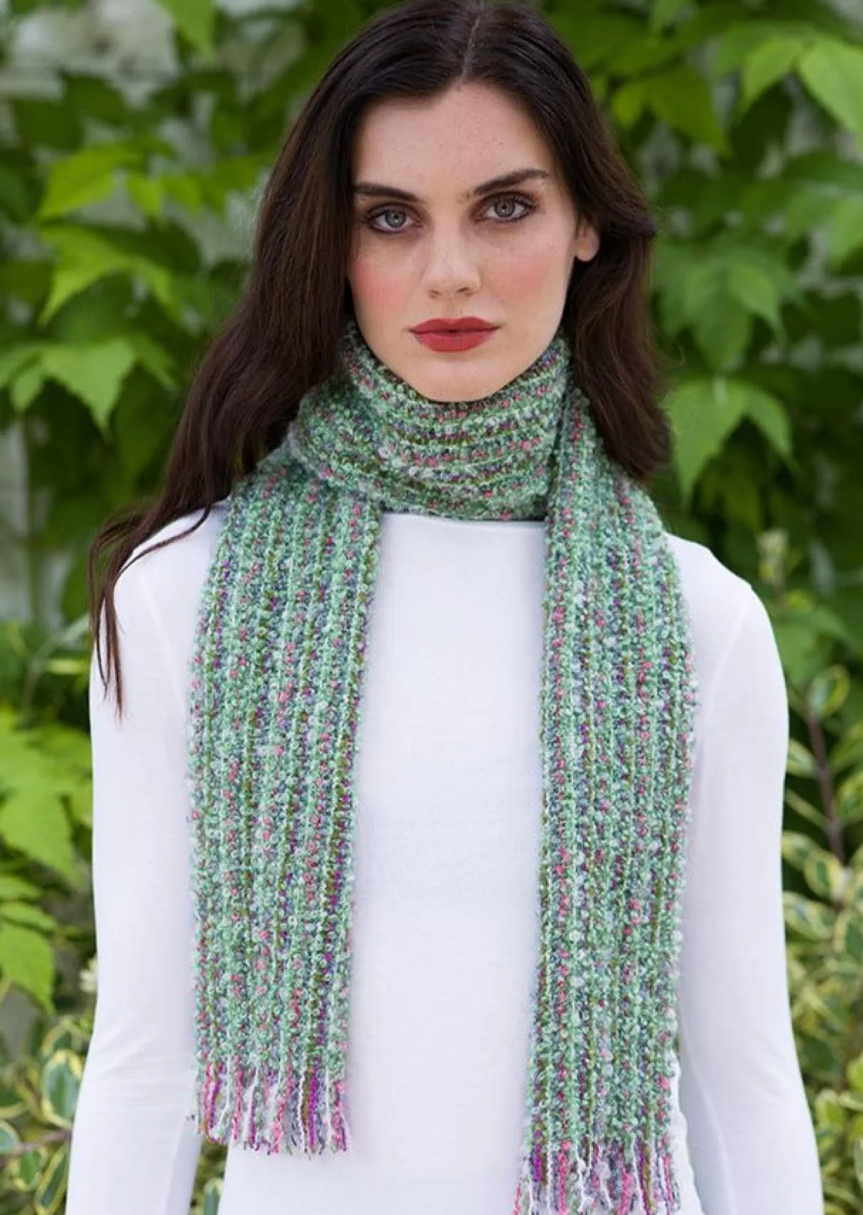 Scarves^Mucros Weavers Mucros Mohair Scarf | Green Pink Mix