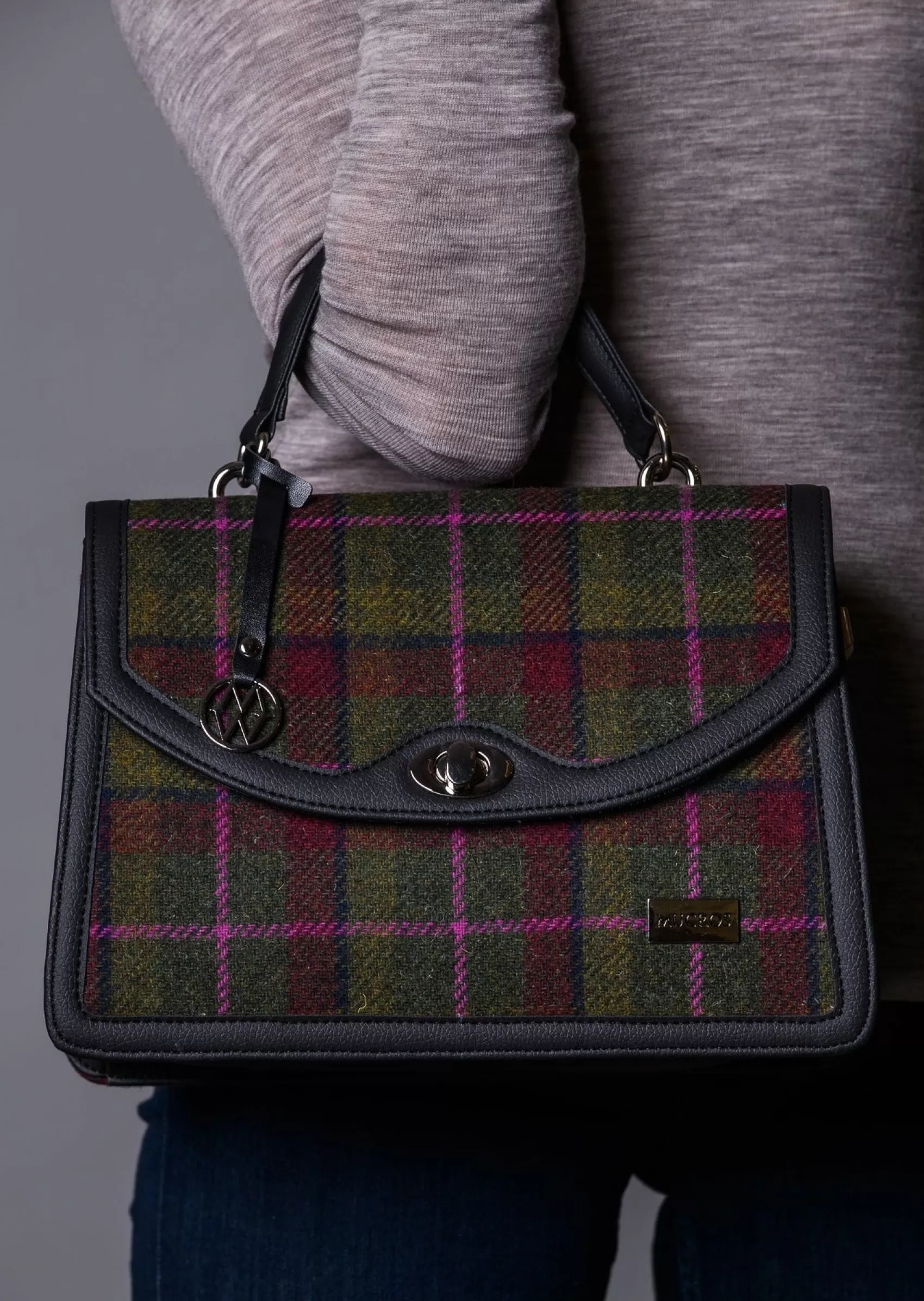 Tweed & Leather Bags^Mucros Weavers Mucros Orla Bag | Olive Pink Check