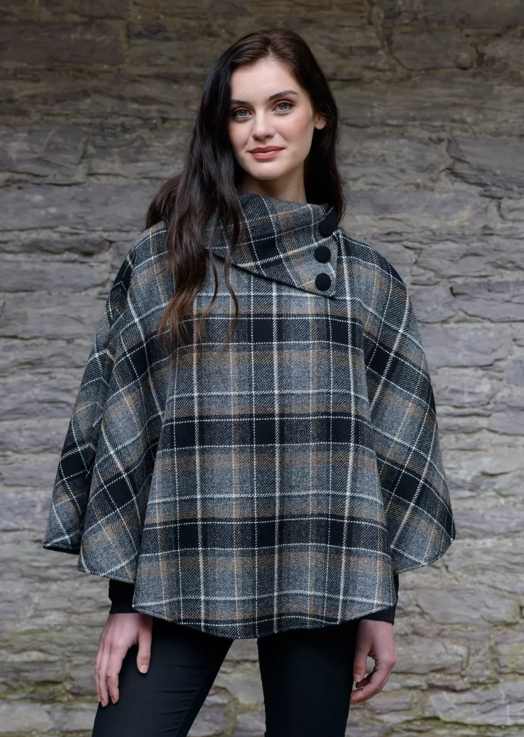 Ponchos / Capes / Shawls^Mucros Weavers Mucros Poncho | Black Gray Check