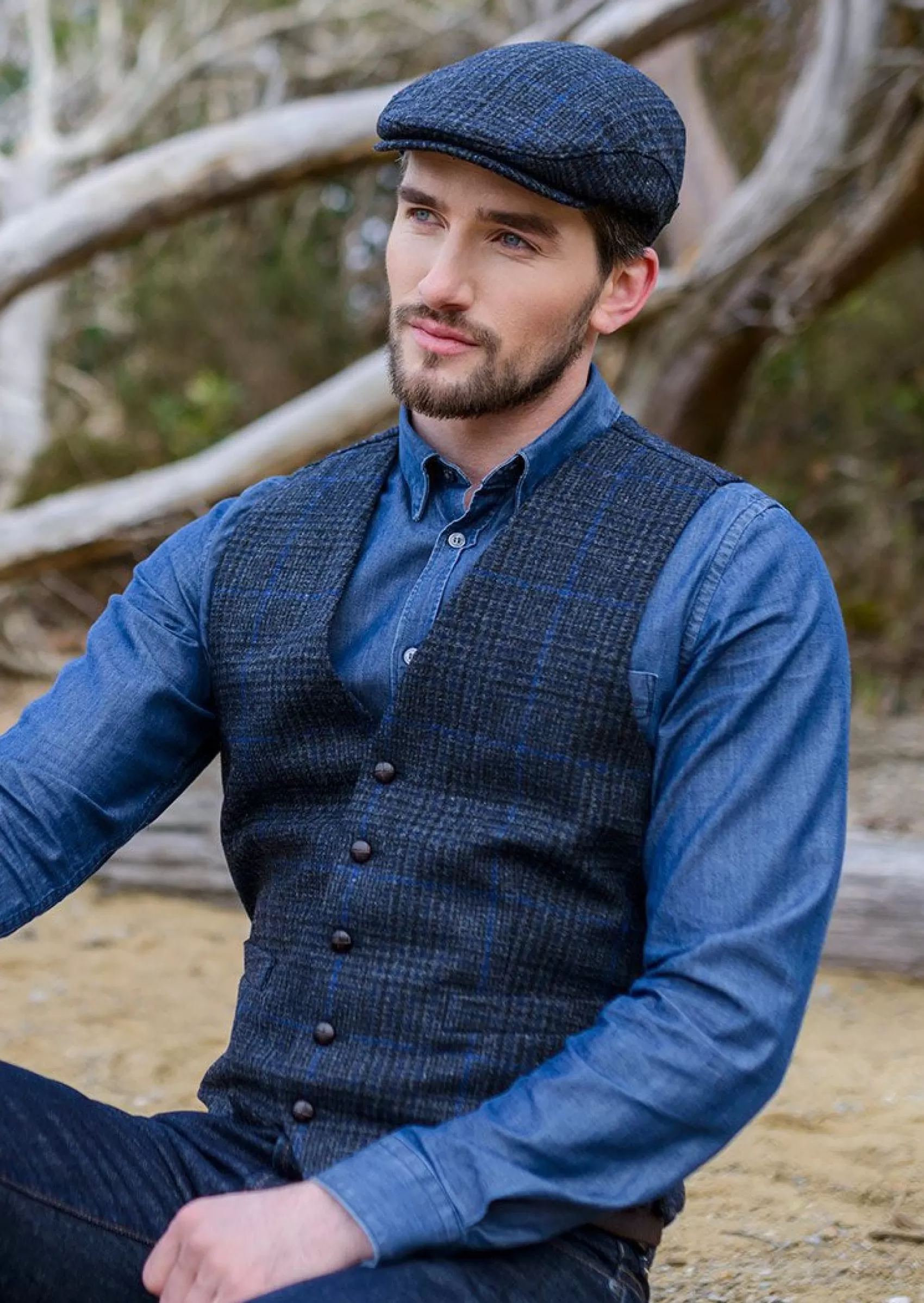 Waistcoats^Mucros Weavers Mucros Tweed Waistcoat | Charcoal Blue